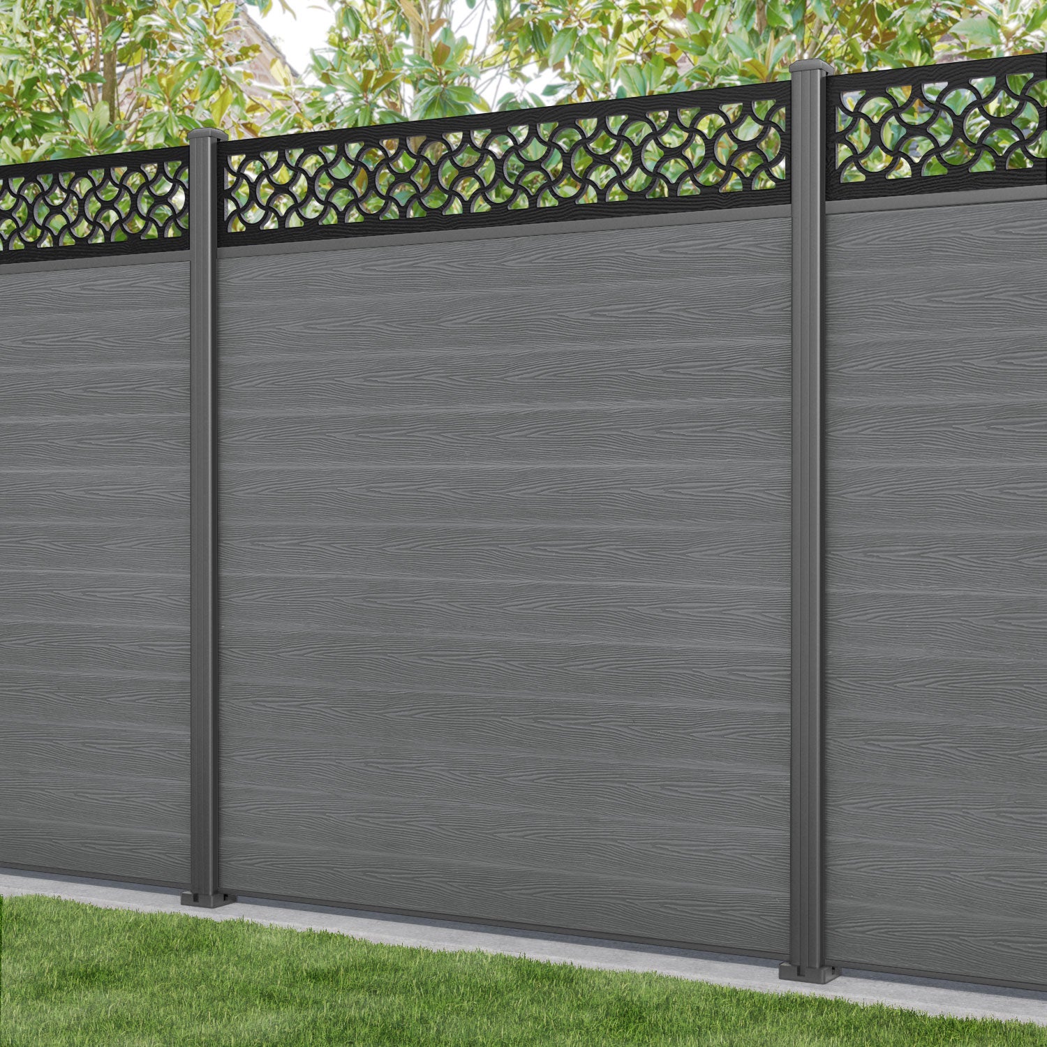 Classic Vida Fence Panel - Mid Grey - with our aluminium posts