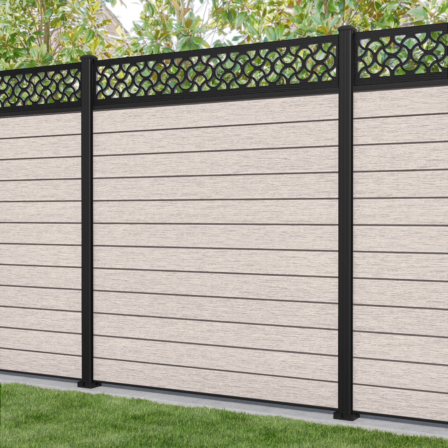 Fusion Vida Fence Panel - Mid Stone - with our aluminium posts