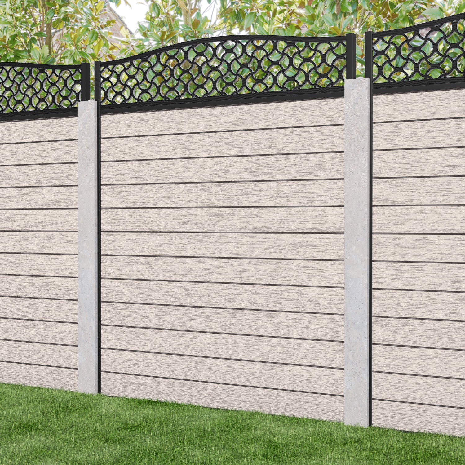 Fusion Vida Curved Top Fence Panel - Mid Stone - for existing concrete posts
