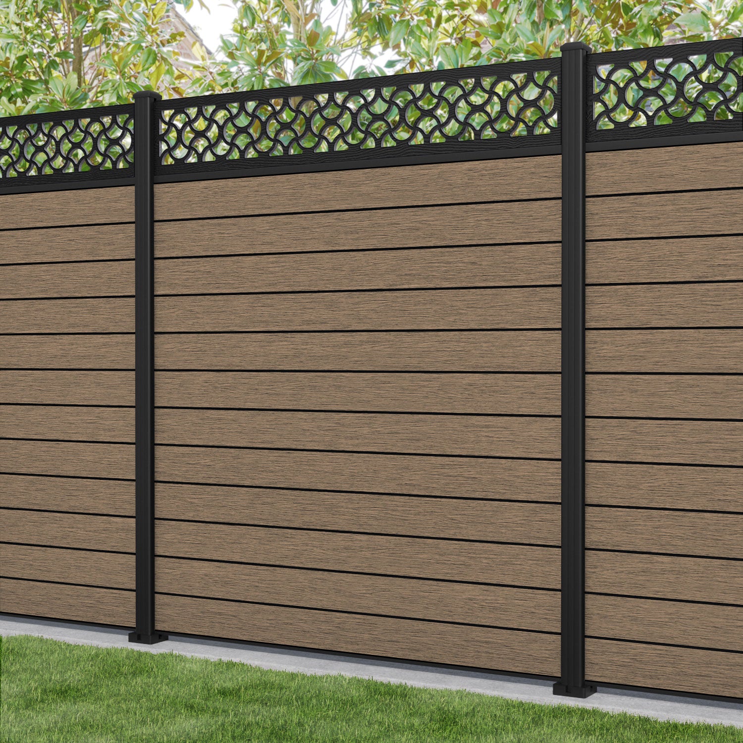 Fusion Vida Fence Panel - Teak - with our aluminium posts