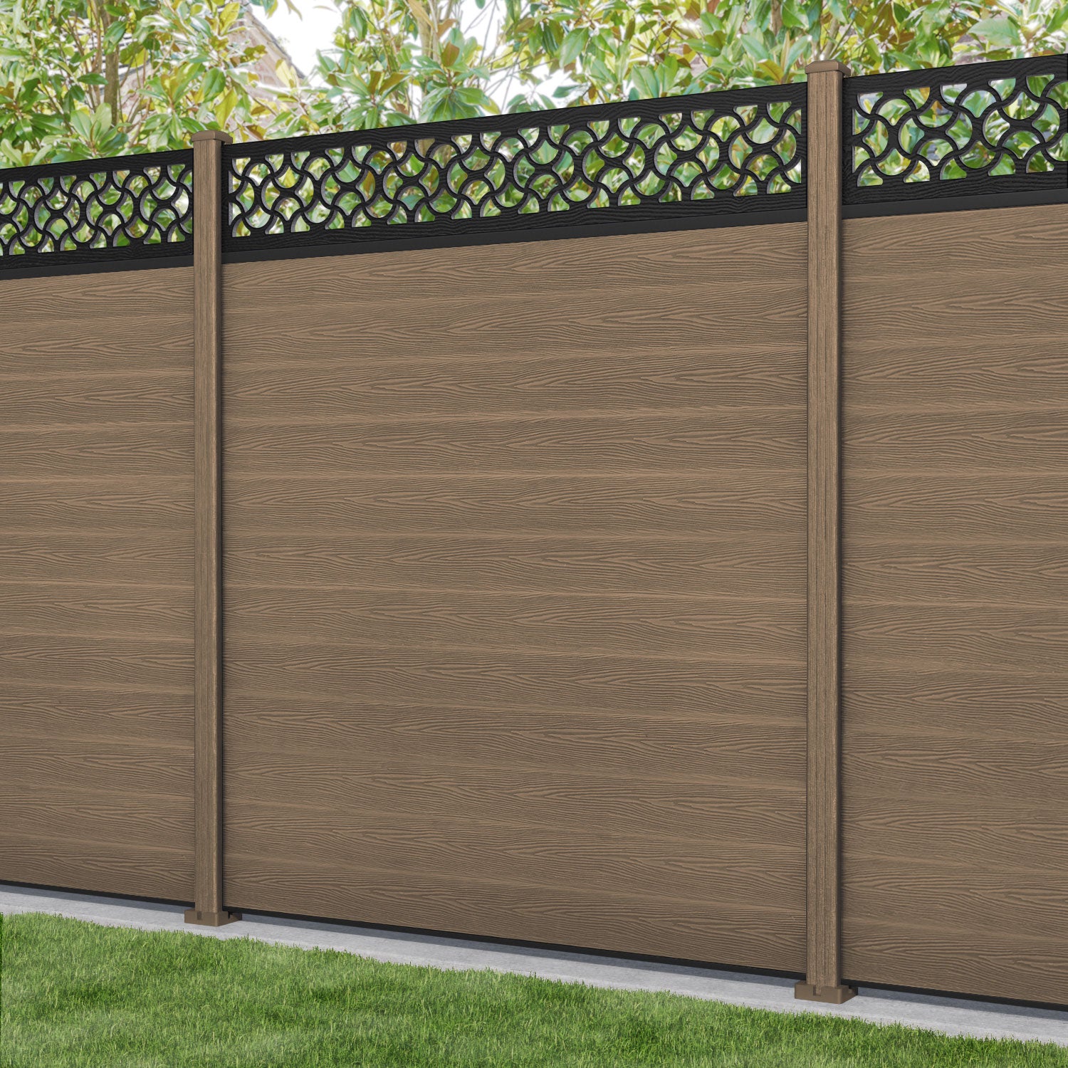 Classic Vida Fence Panel - Teak - with our composite posts