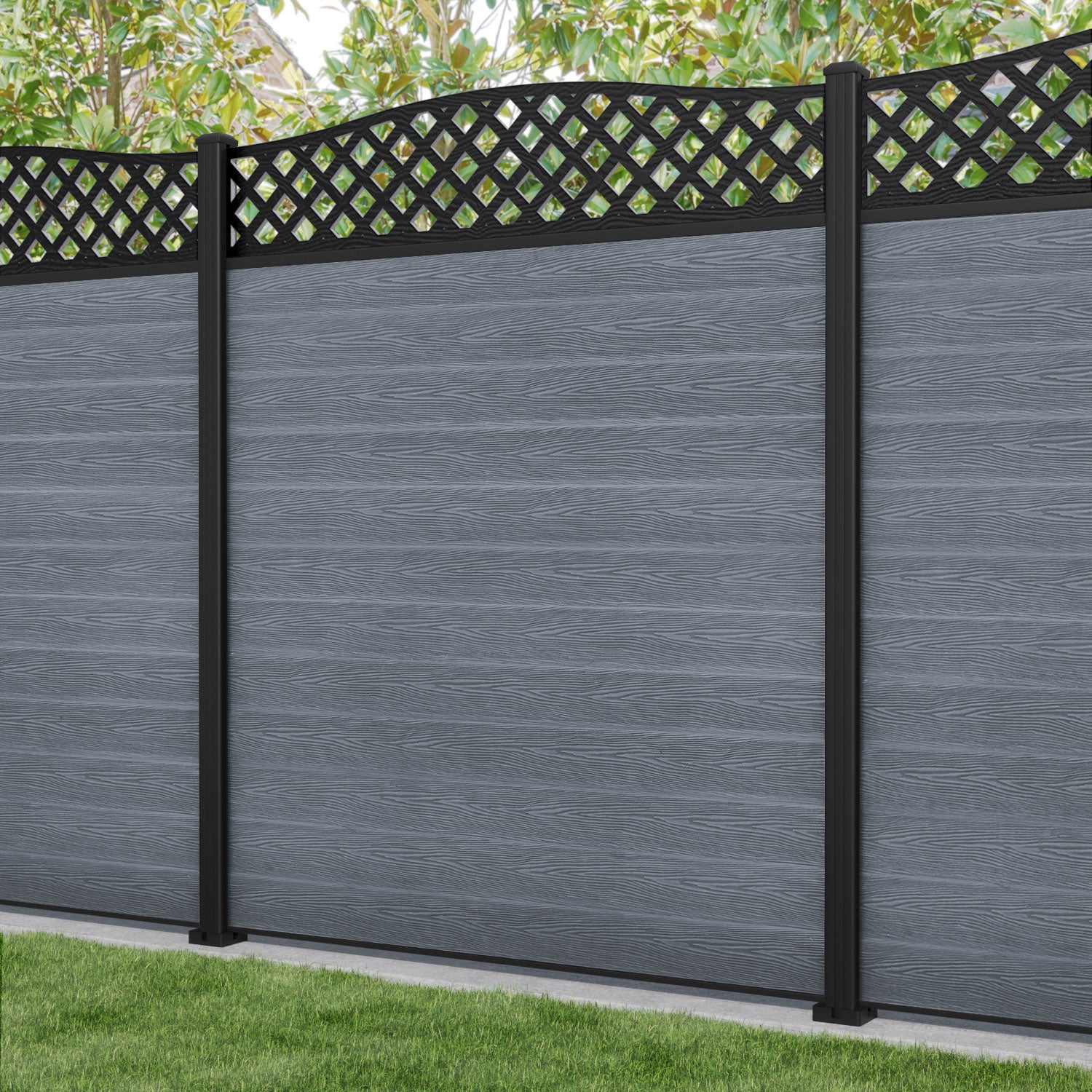 Classic High Wave Curved Top Fence Panel - Anthracite - with our aluminium posts