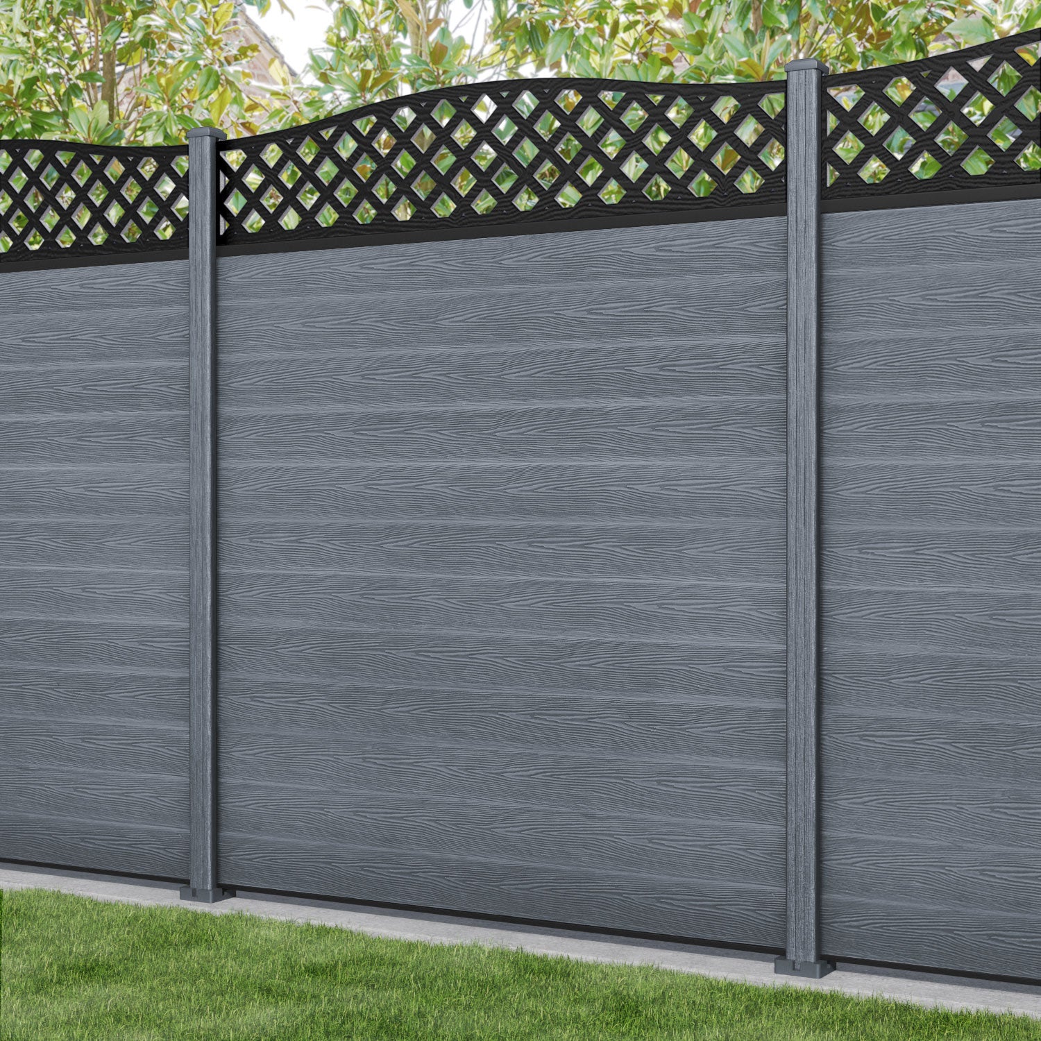 Classic High Wave Curved Top Fence Panel - Anthracite - with our composite posts