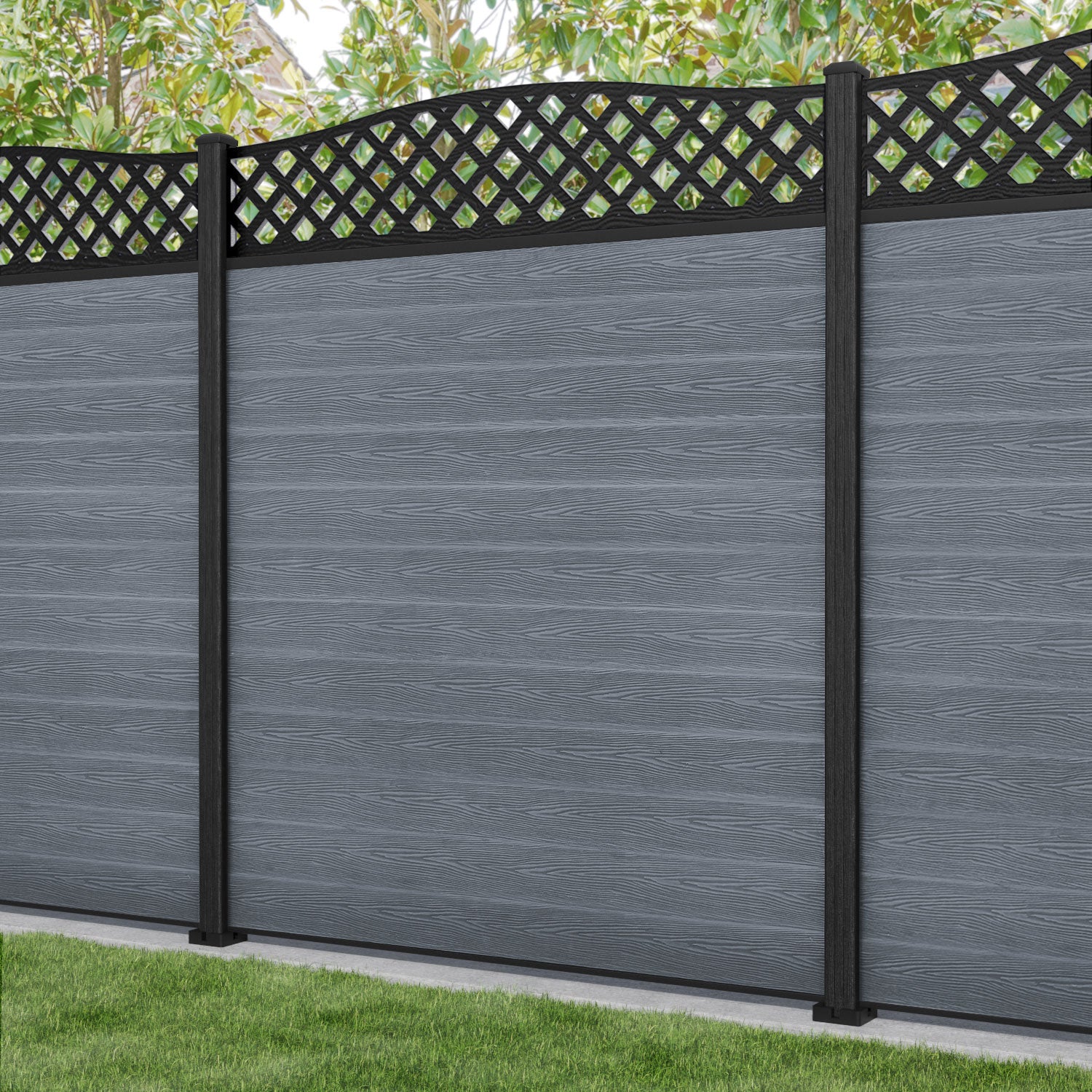 Classic High Wave Curved Top Fence Panel - Anthracite - with our composite posts