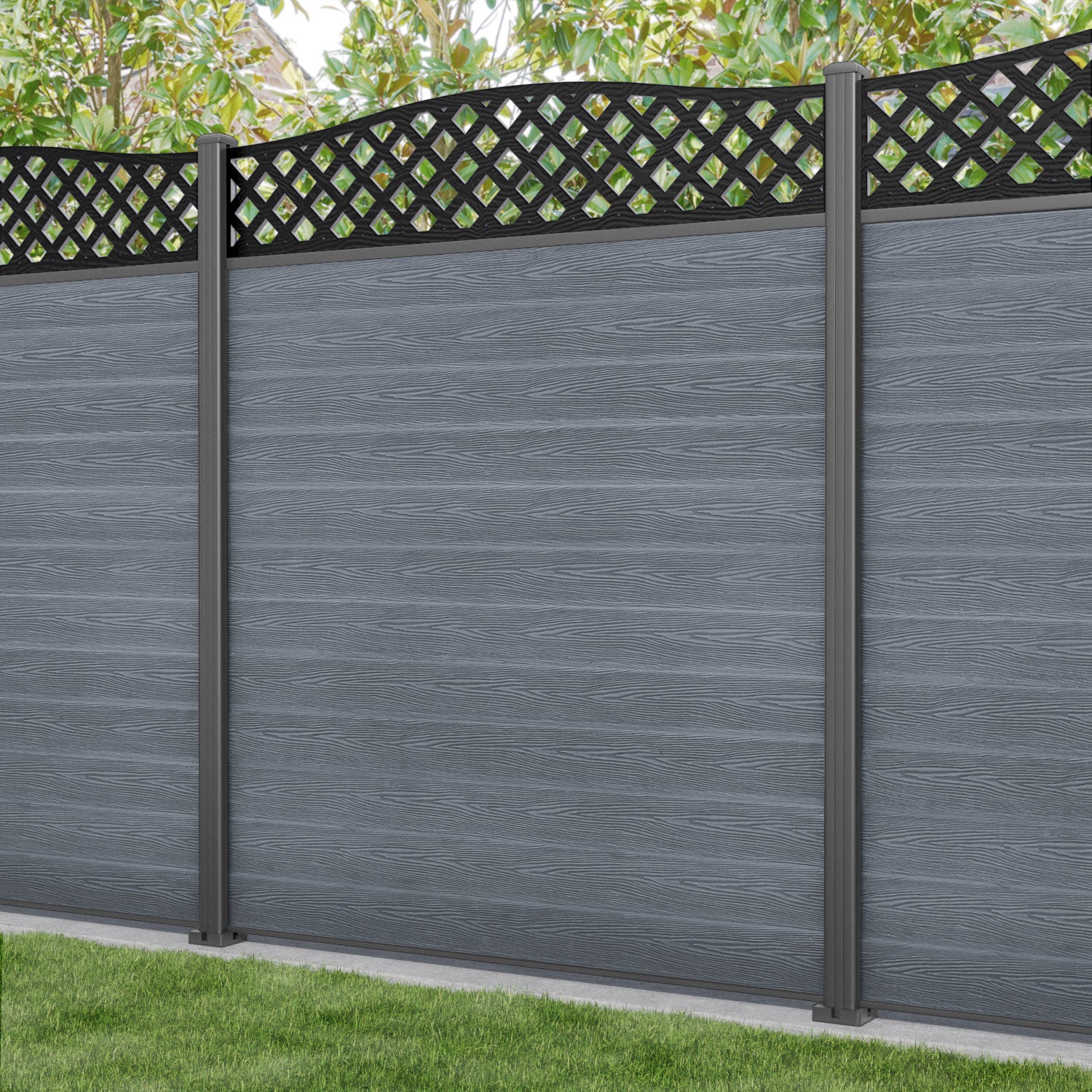 Classic High Wave Curved Top Fence Panel - Anthracite - with our aluminium posts
