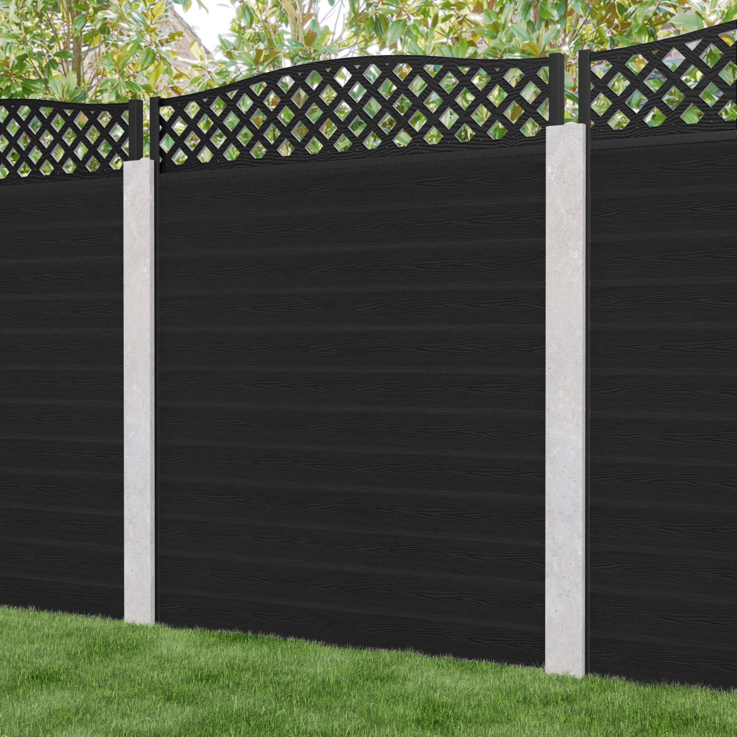 Classic High Wave Fence Panel - Black - for existing concrete posts