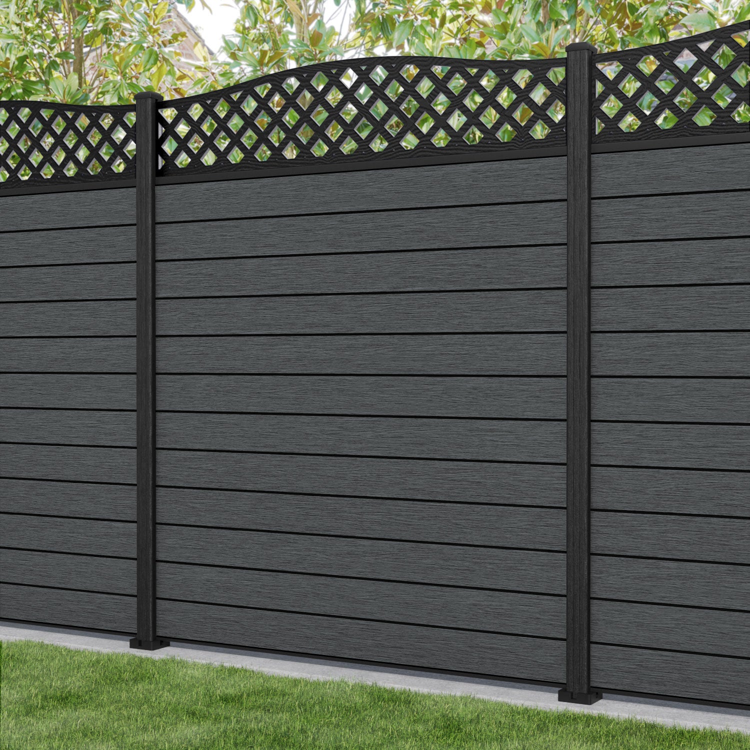 Fusion High Wave Fence Panel - Dark Grey - with our composite posts