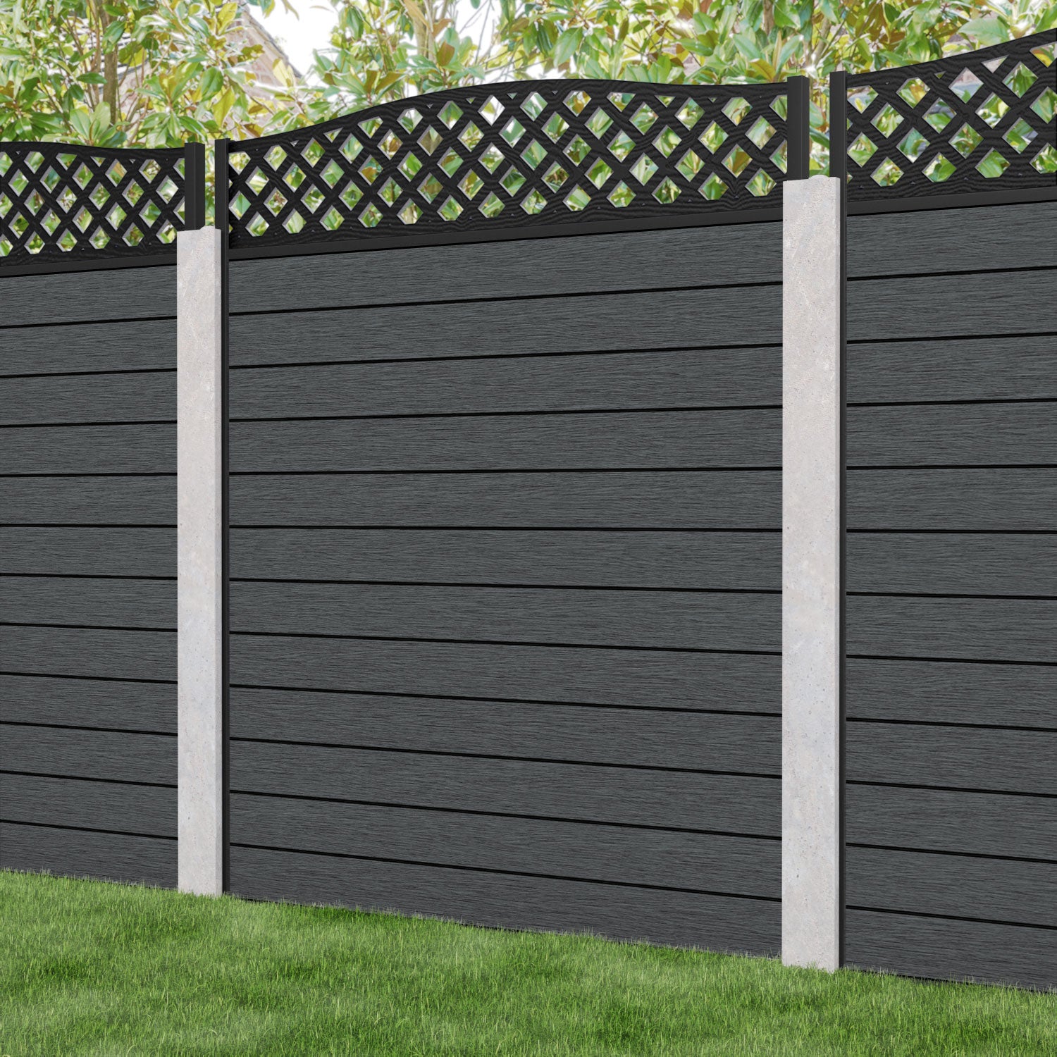 Fusion High Wave Fence Panel - Dark Grey - for existing concrete posts