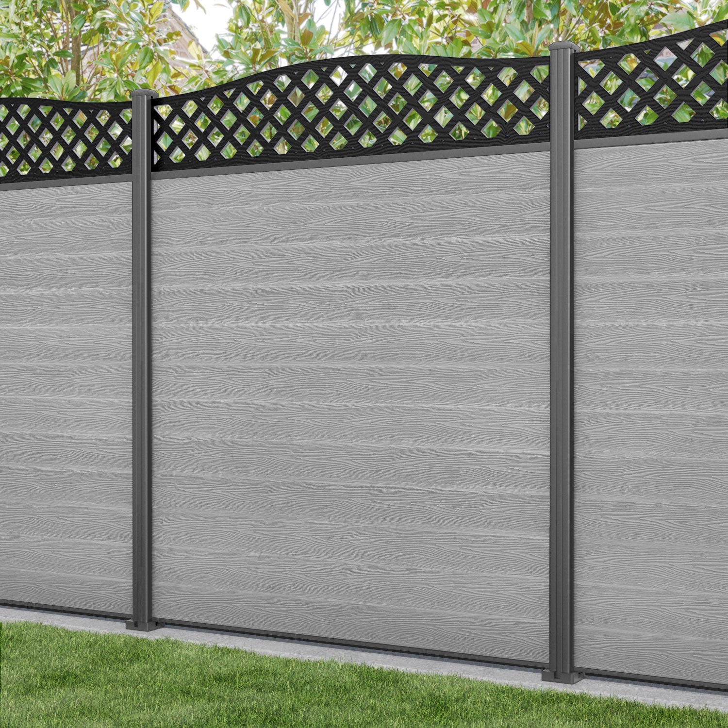 Classic High Wave Fence Panel - Light Grey - with our aluminium posts