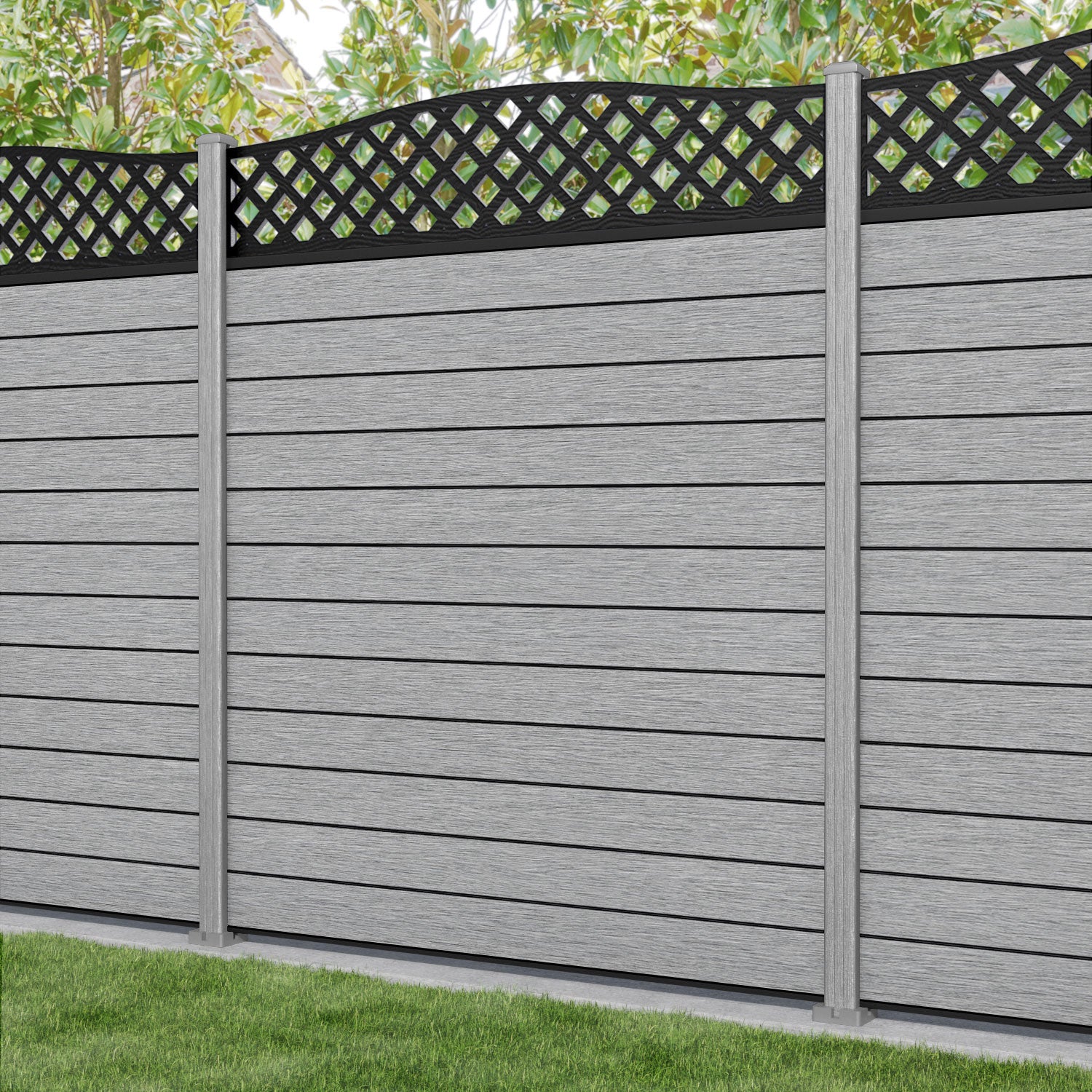 Fusion High Wave Fence Panel - Light Grey - with our composite posts