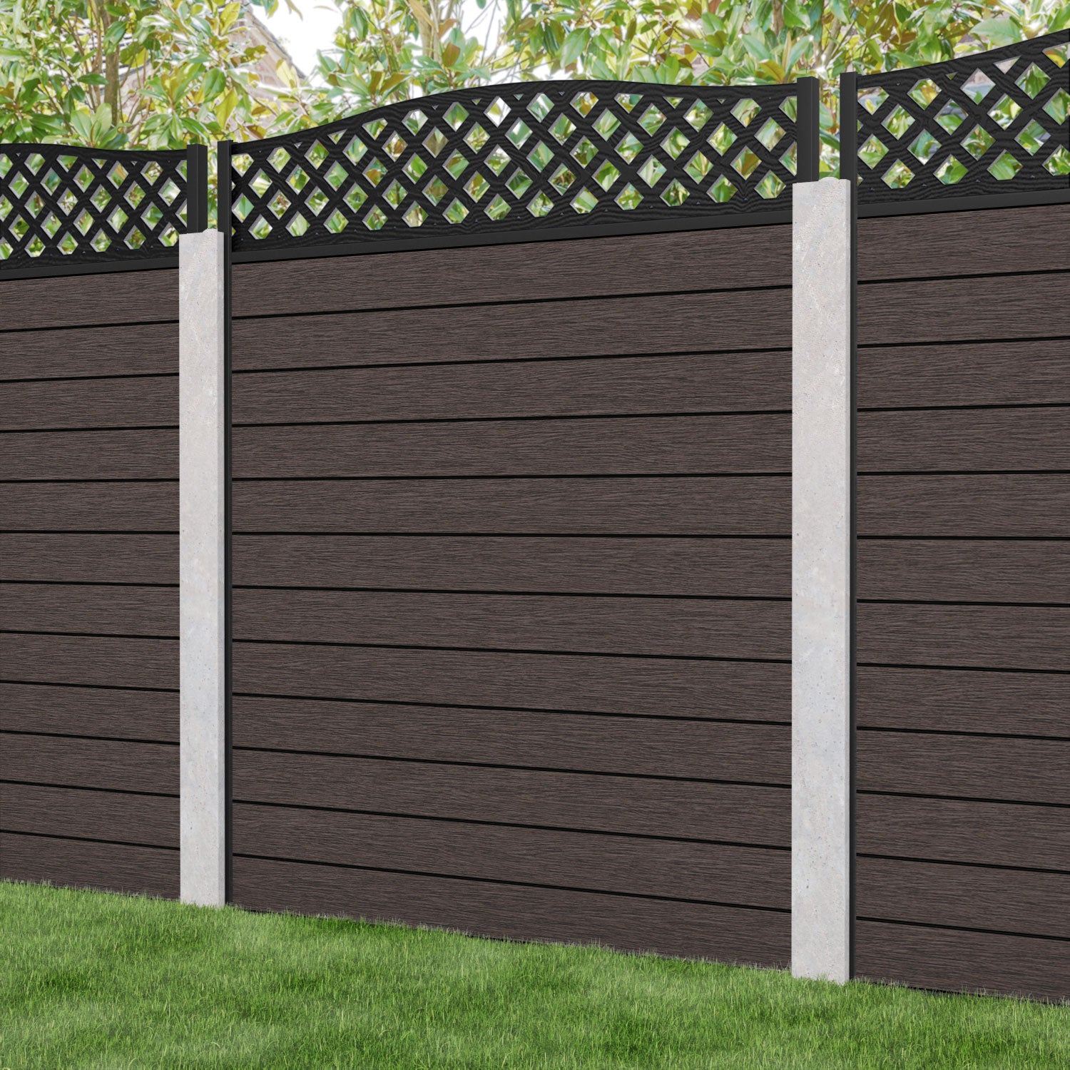 Fusion High Wave Fence Panel - Mid Brown - for existing concrete posts