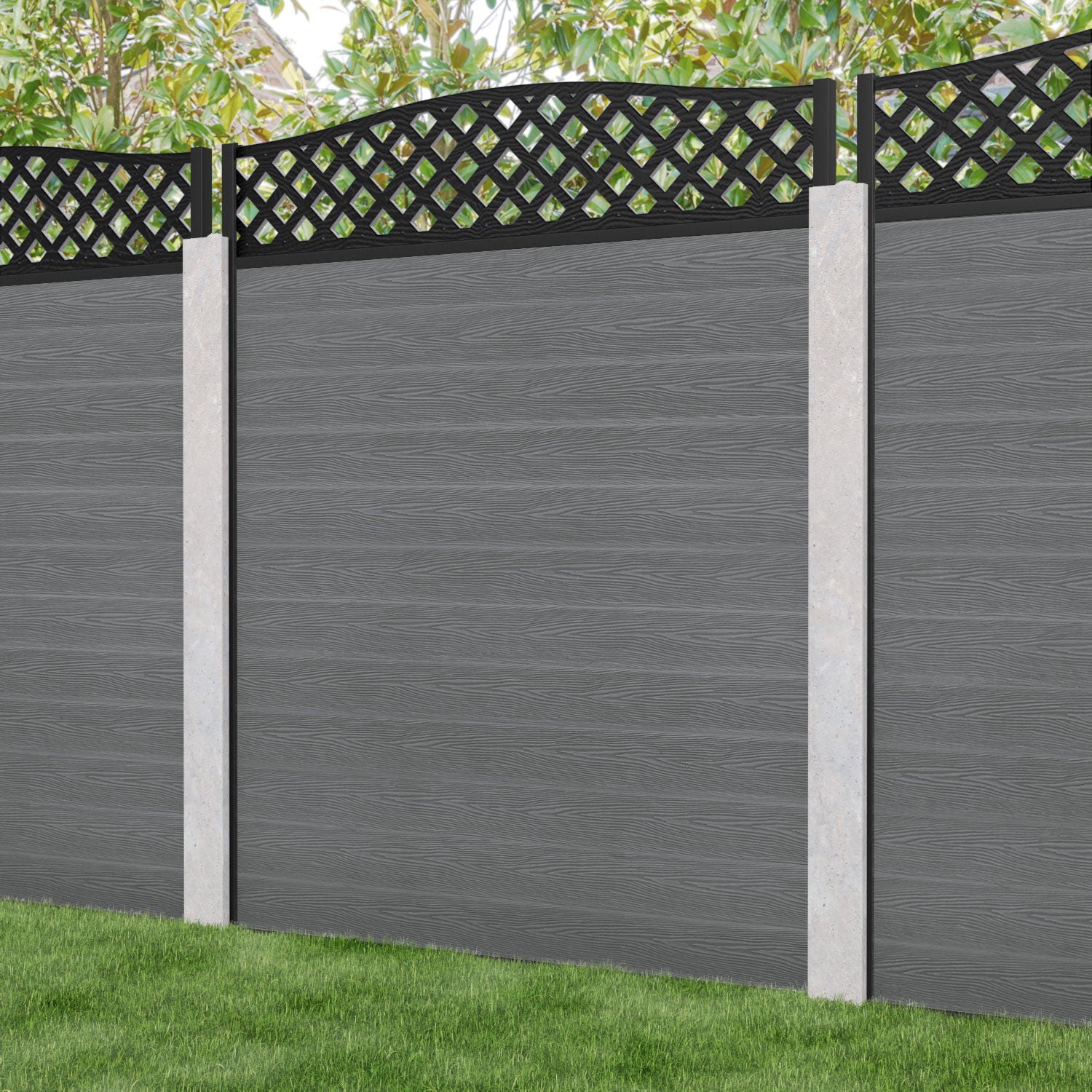 Classic High Wave Fence Panel - Mid Grey - for existing concrete posts