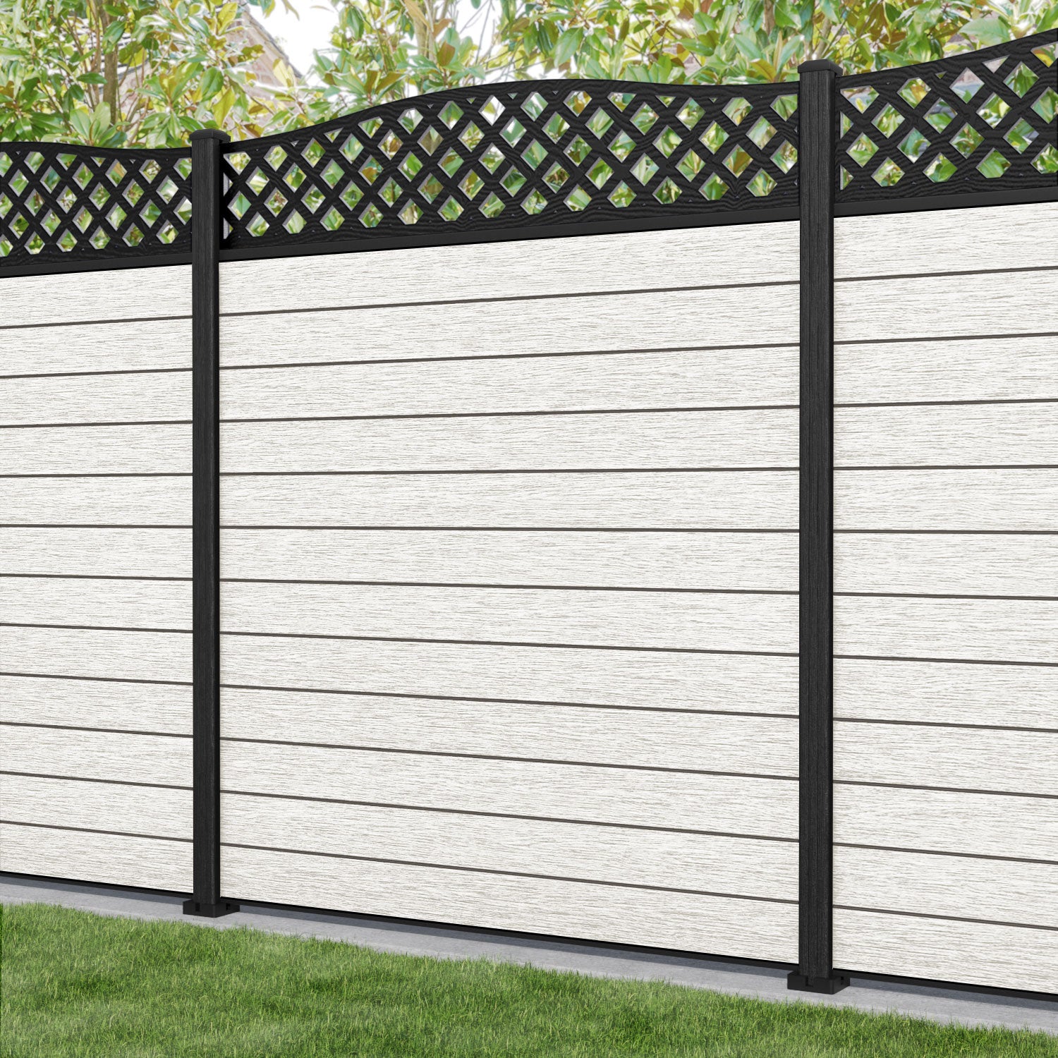 Fusion High Wave Fence Panel - Light Stone - with our composite posts