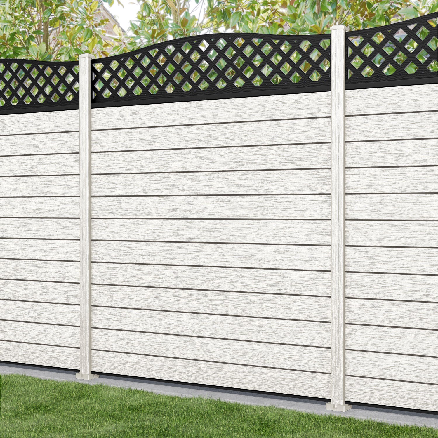 Fusion High Wave Fence Panel - Light Stone - with our composite posts