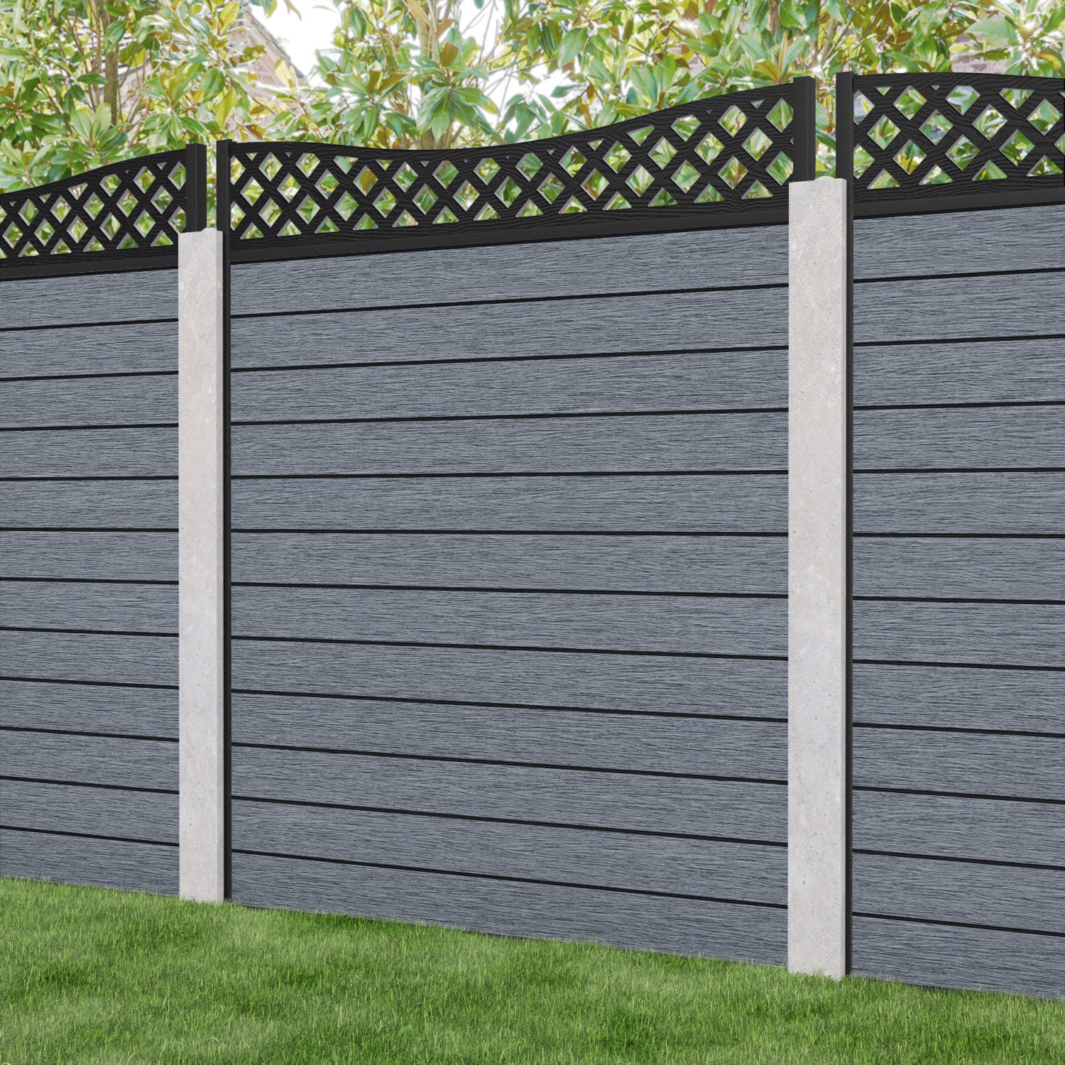 Fusion Low Wave Curved Top Fence Panel - Anthracite - for existing concrete posts