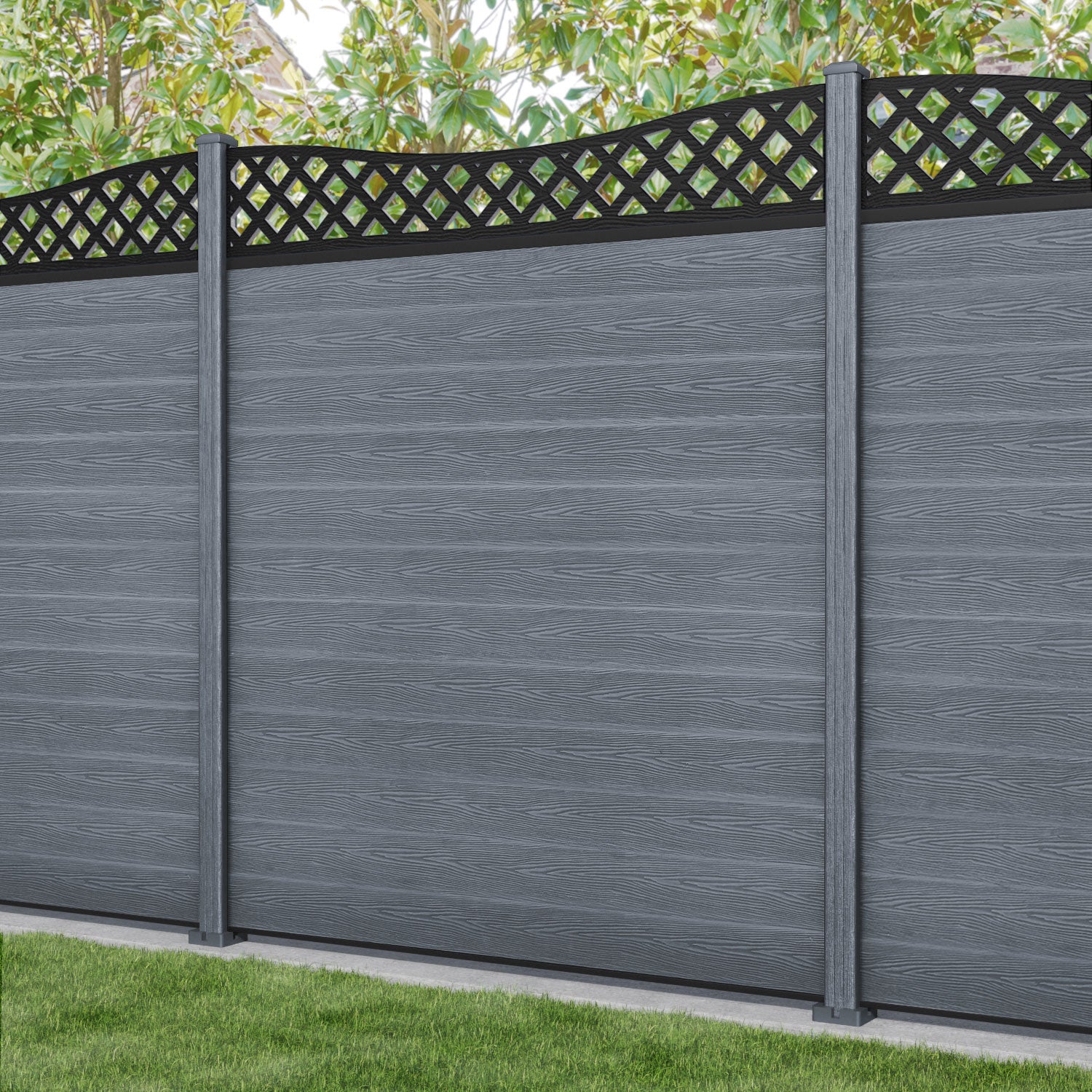 Classic Low Wave Curved Top Fence Panel - Anthracite - with our composite posts