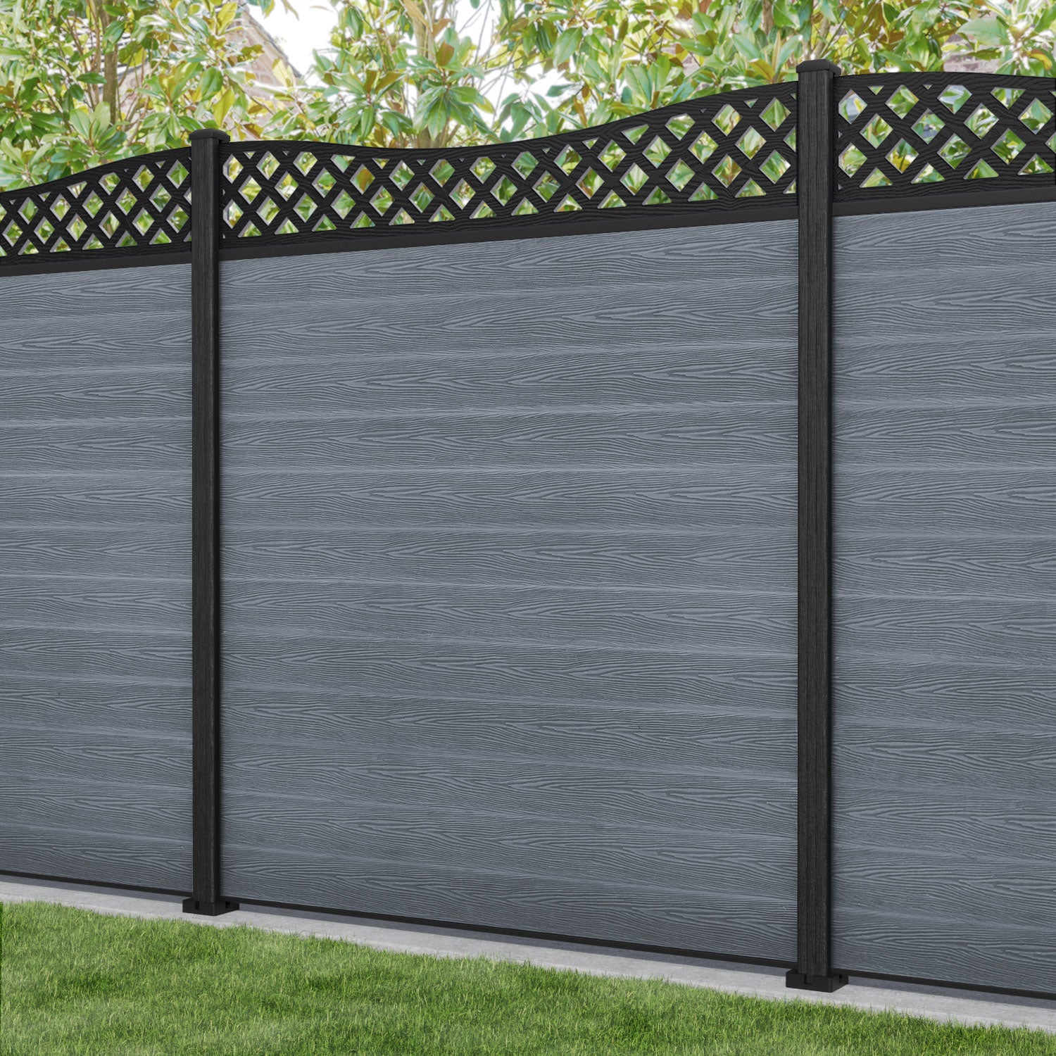 Classic Low Wave Curved Top Fence Panel - Anthracite - with our composite posts