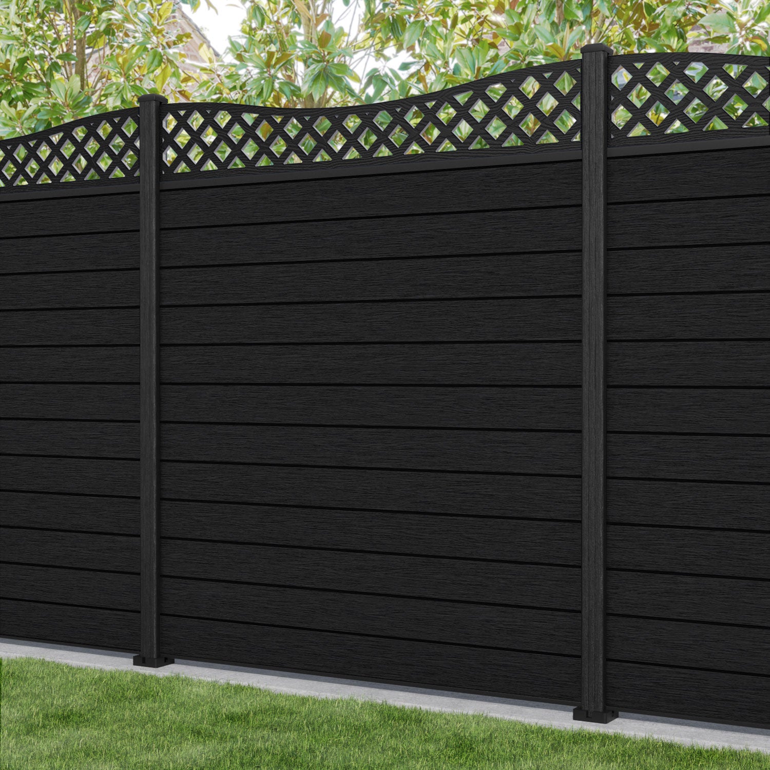 Fusion Low Wave Fence Panel - Black - with our composite posts