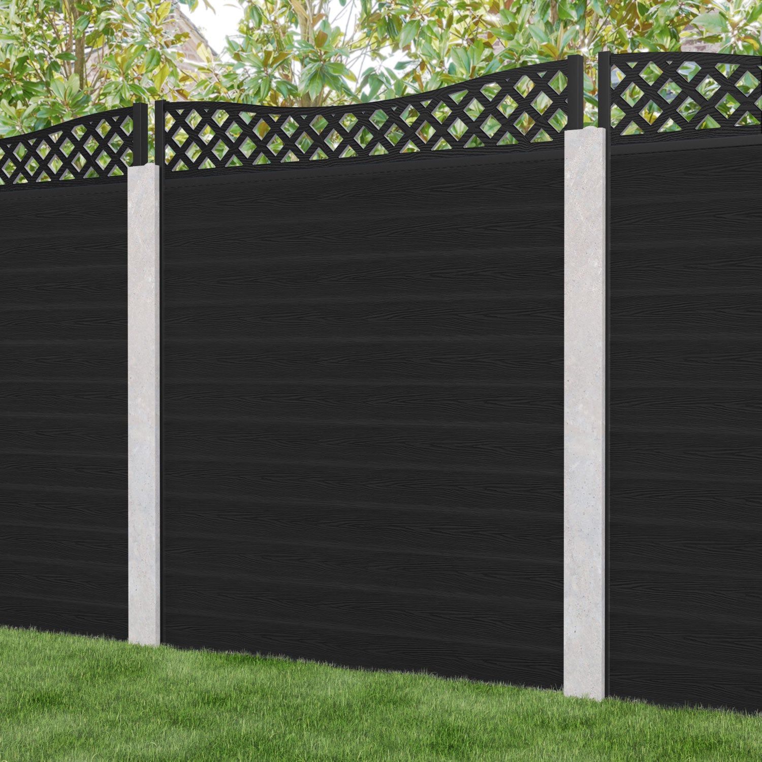Classic Low Wave Fence Panel - Black - for existing concrete posts