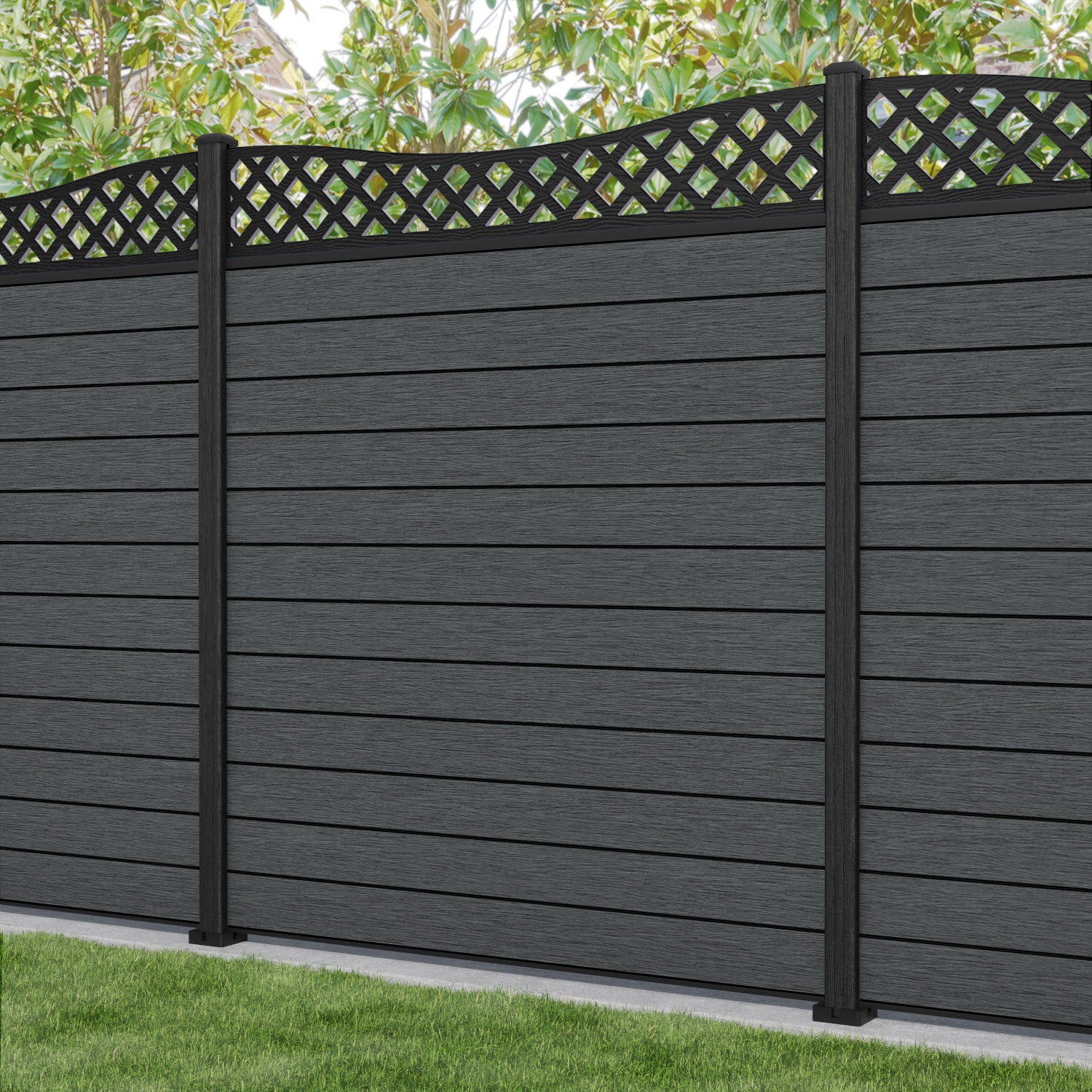 Fusion Low Wave Fence Panel - Dark Grey - with our composite posts
