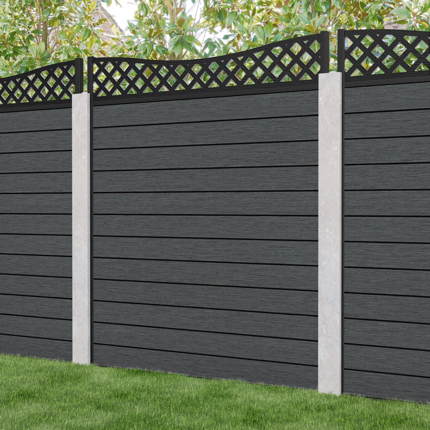 Fusion Low Wave Fence Panel - Dark Grey - for existing concrete posts