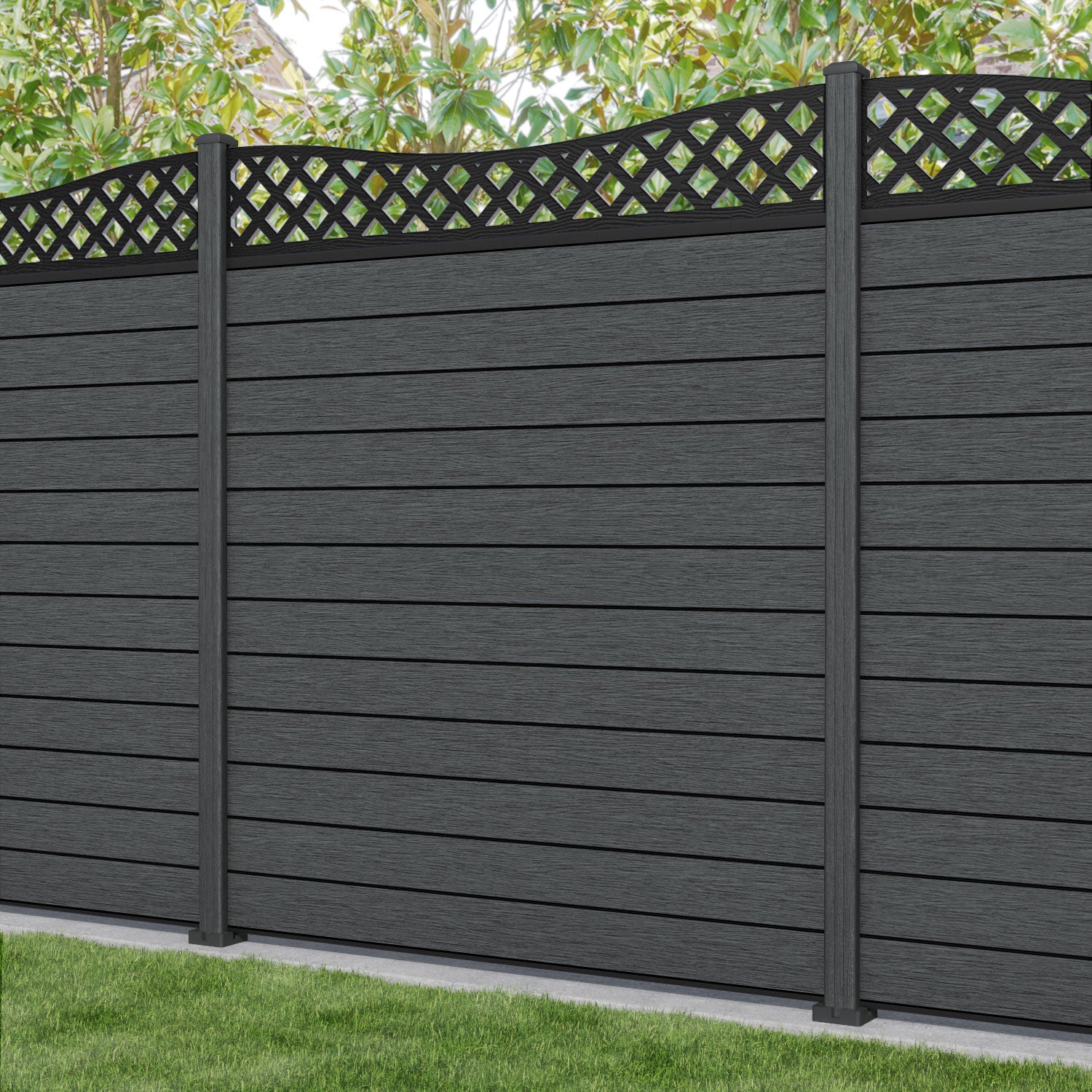 Fusion Low Wave Fence Panel - Dark Grey - with our composite posts