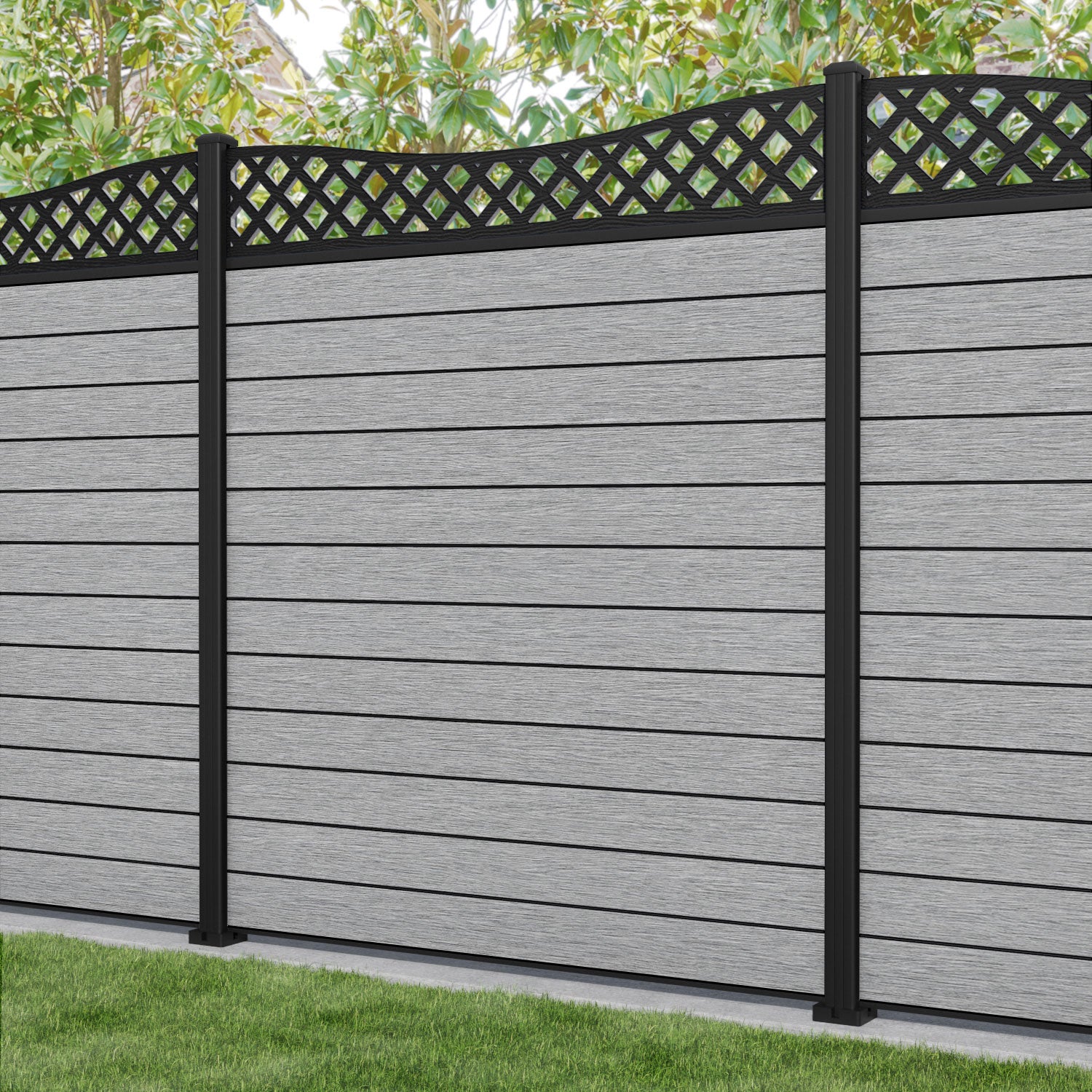 Fusion Low Wave Fence Panel - Light Grey - with our aluminium posts
