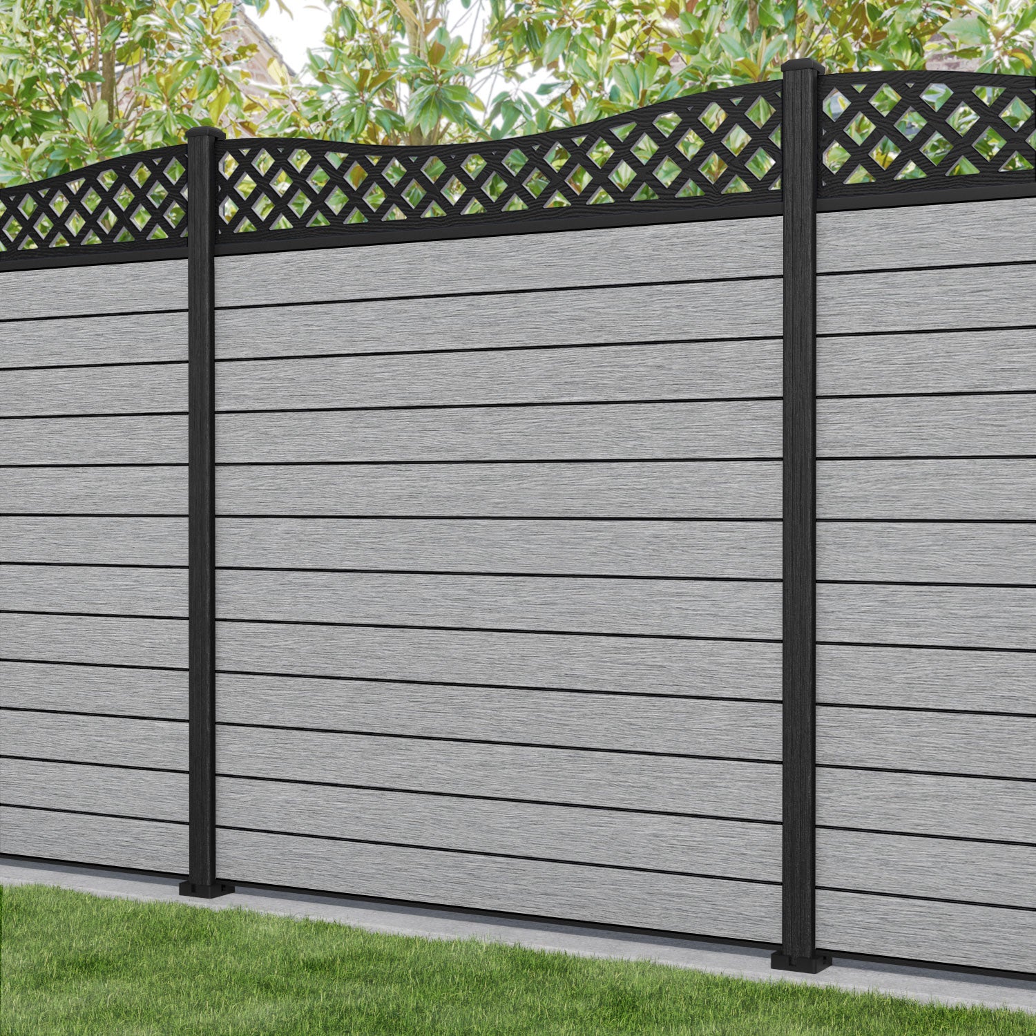 Fusion Low Wave Fence Panel - Light Grey - with our composite posts