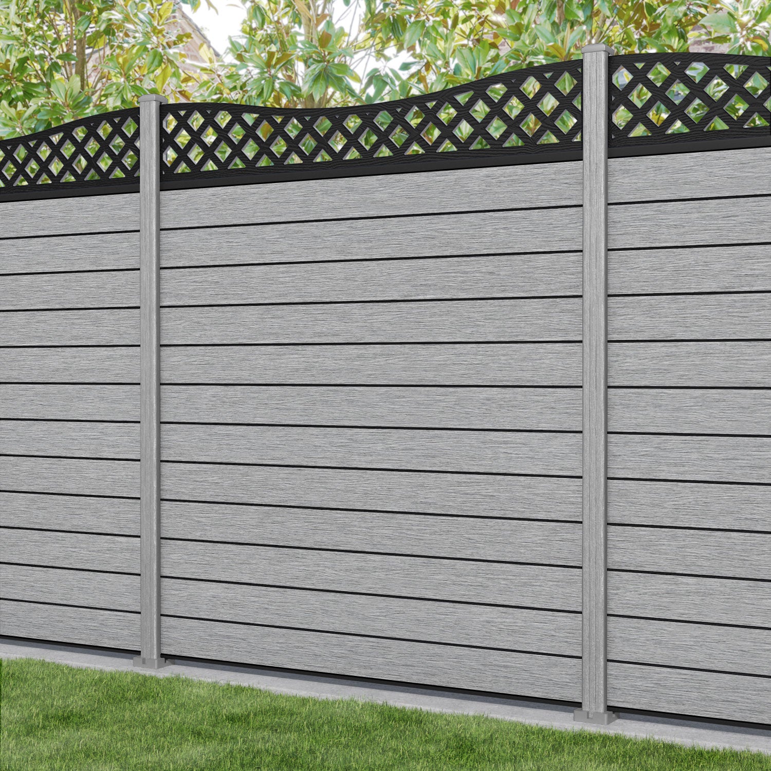 Fusion Low Wave Fence Panel - Light Grey - with our composite posts
