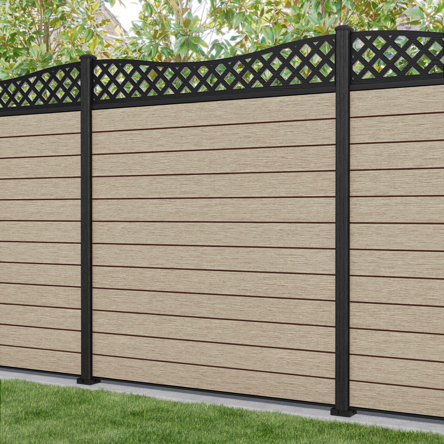 Fusion Low Wave Fence Panel - Light Oak - with our composite posts