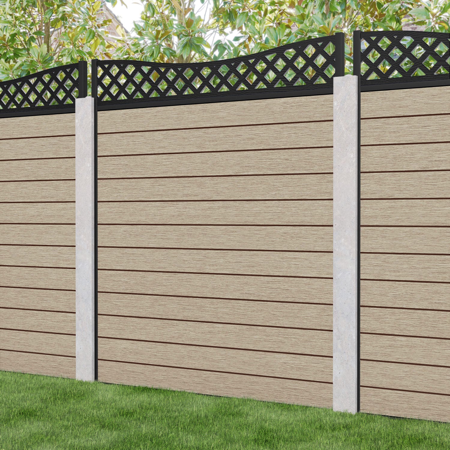 Fusion Low Wave Fence Panel - Light Oak - for existing concrete posts