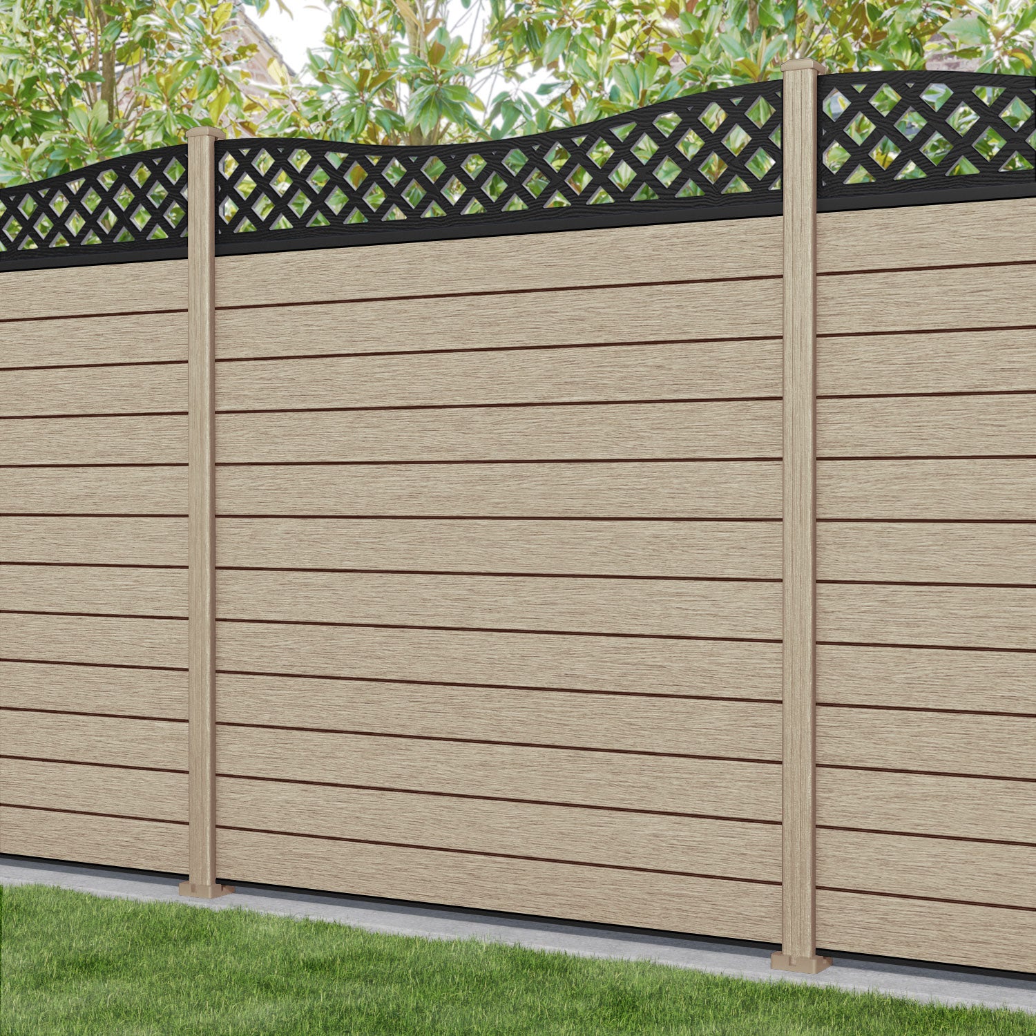 Fusion Low Wave Fence Panel - Light Oak - with our composite posts
