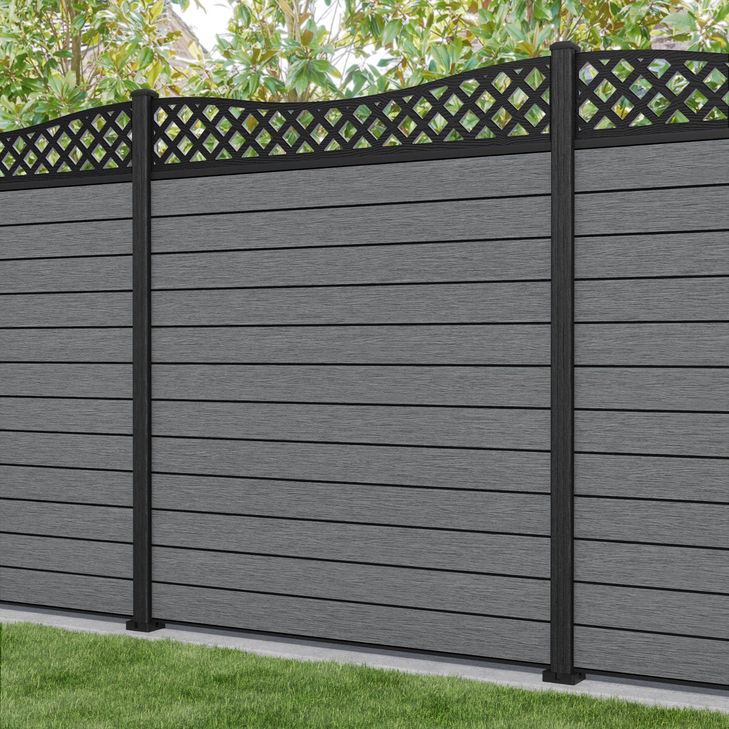 Fusion Low Wave Fence Panel - Mid Grey - with our composite posts