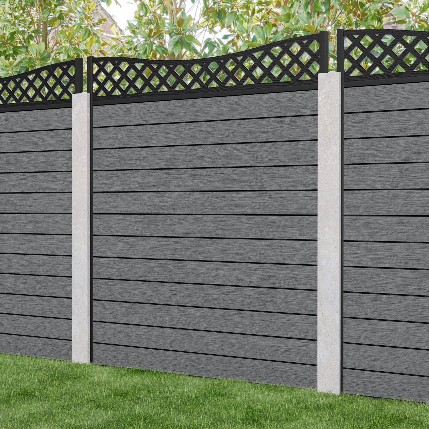 Fusion Low Wave Fence Panel - Mid Grey - for existing concrete posts
