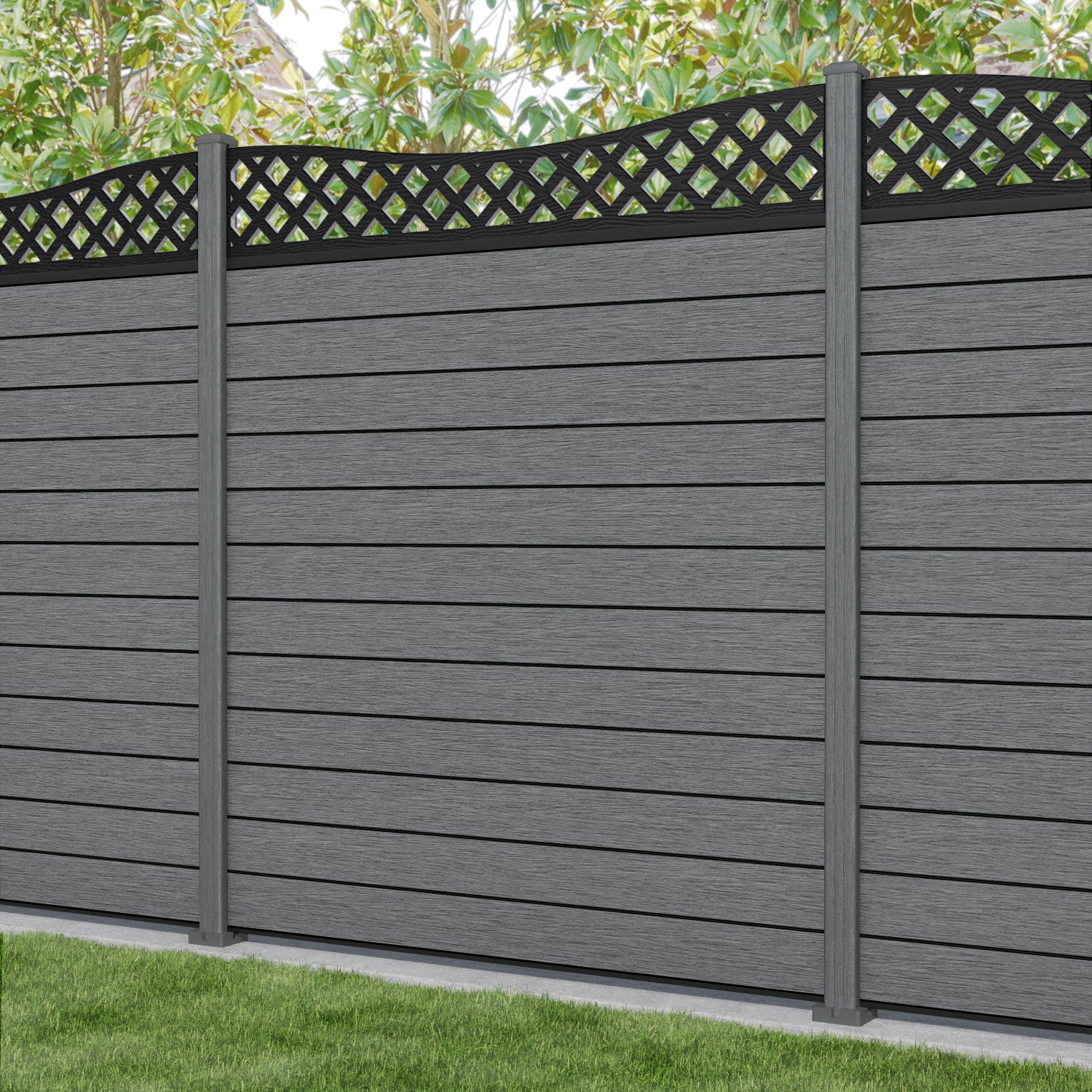 Fusion Low Wave Fence Panel - Mid Grey - with our composite posts