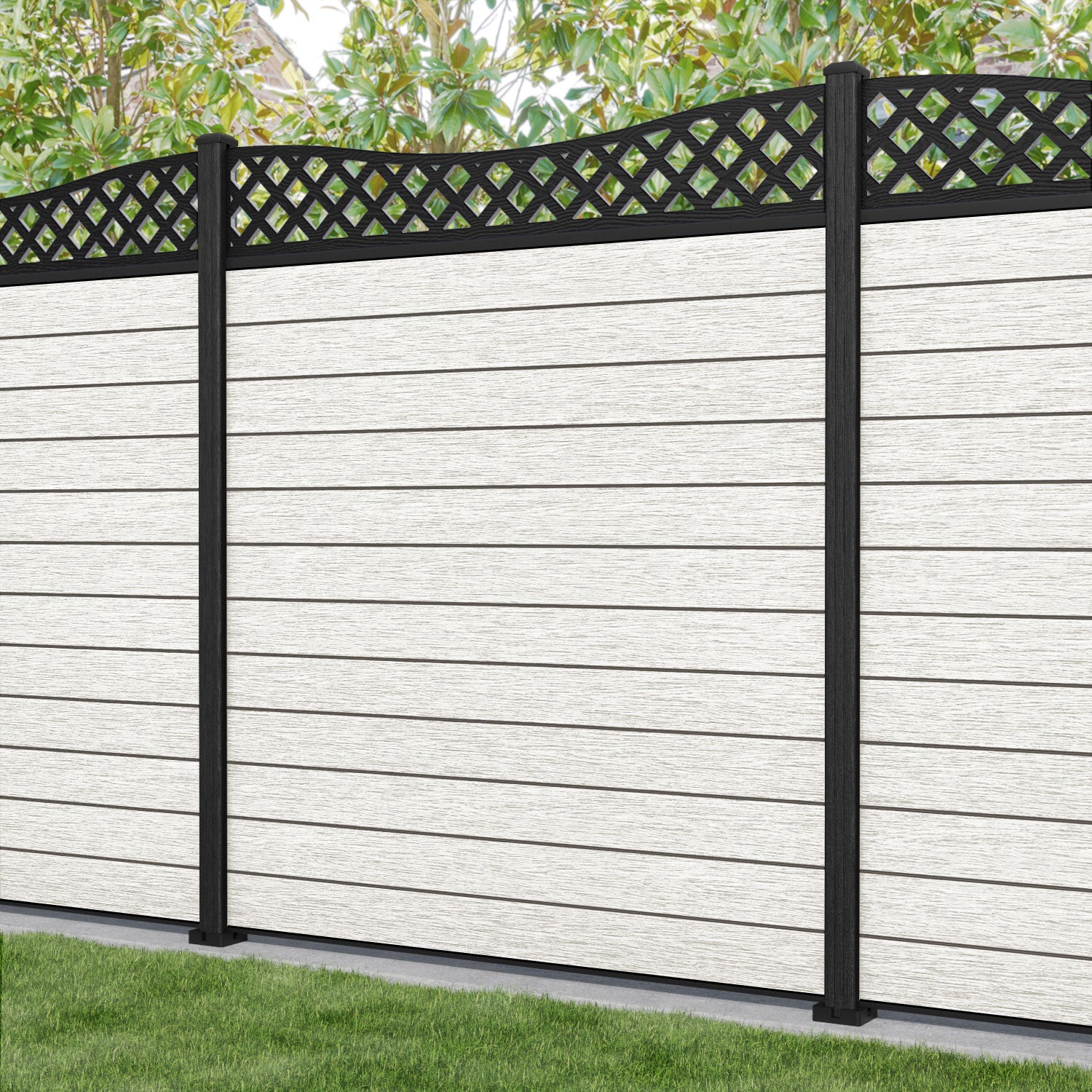Fusion Low Wave Fence Panel - Light Stone - with our composite posts