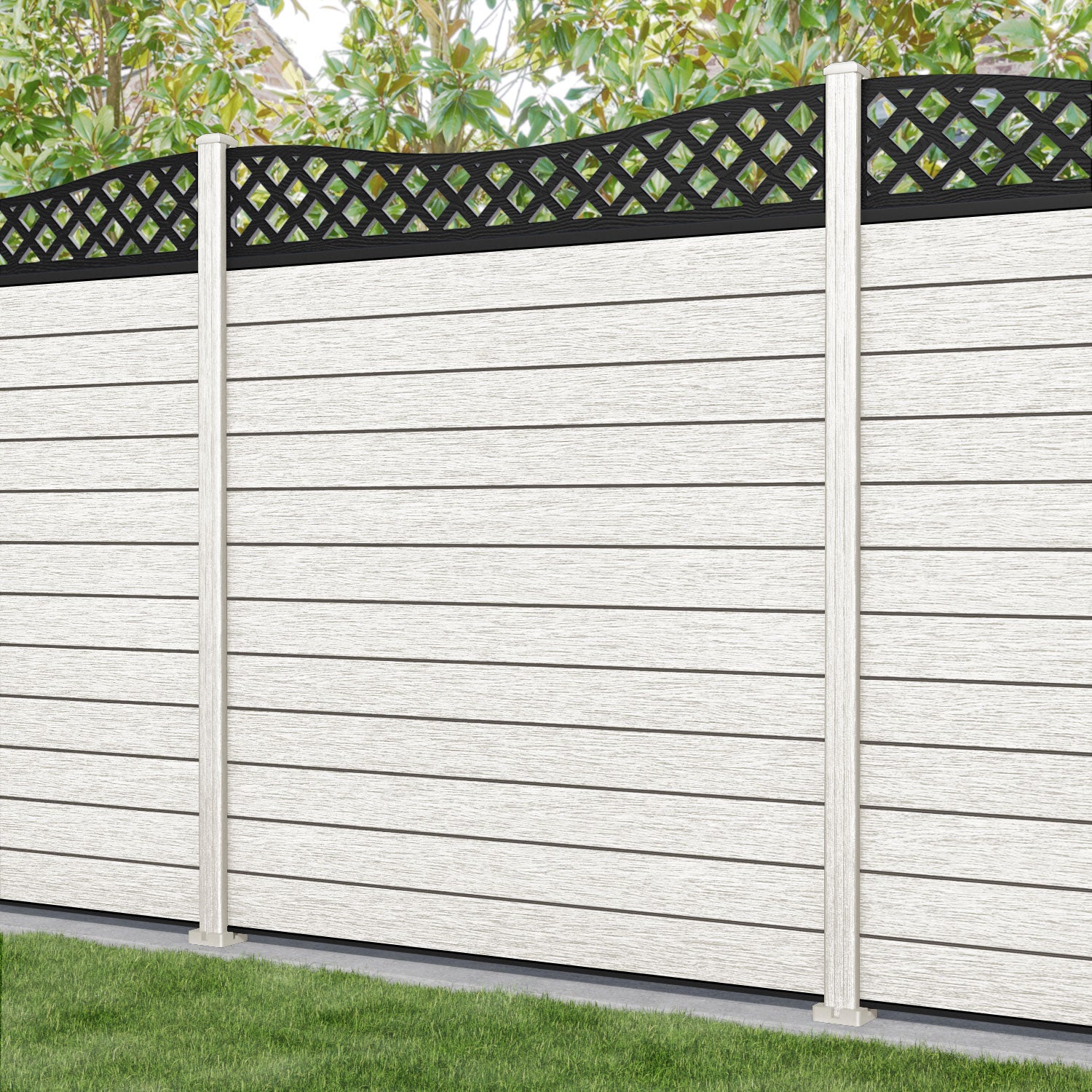 Fusion Low Wave Fence Panel - Light Stone - with our composite posts