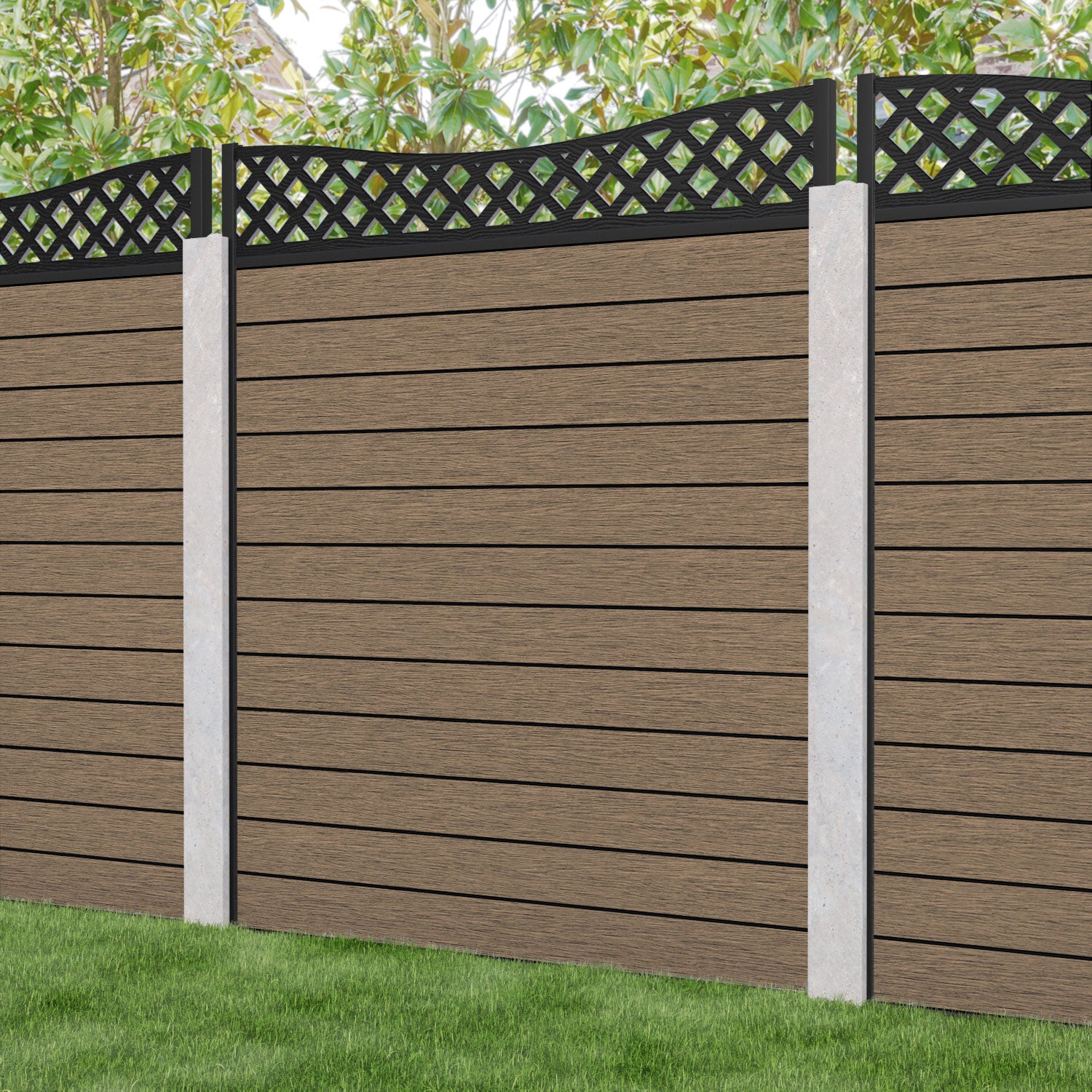 Fusion Low Wave Fence Panel - Teak - for existing concrete posts