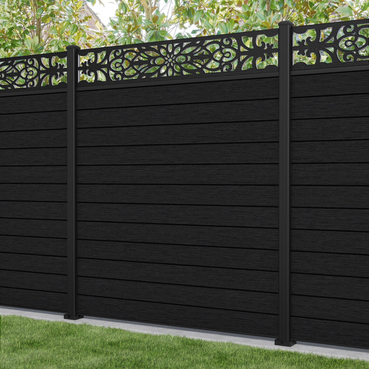 Fusion Windsor Fence Panel - Black - with our aluminium posts