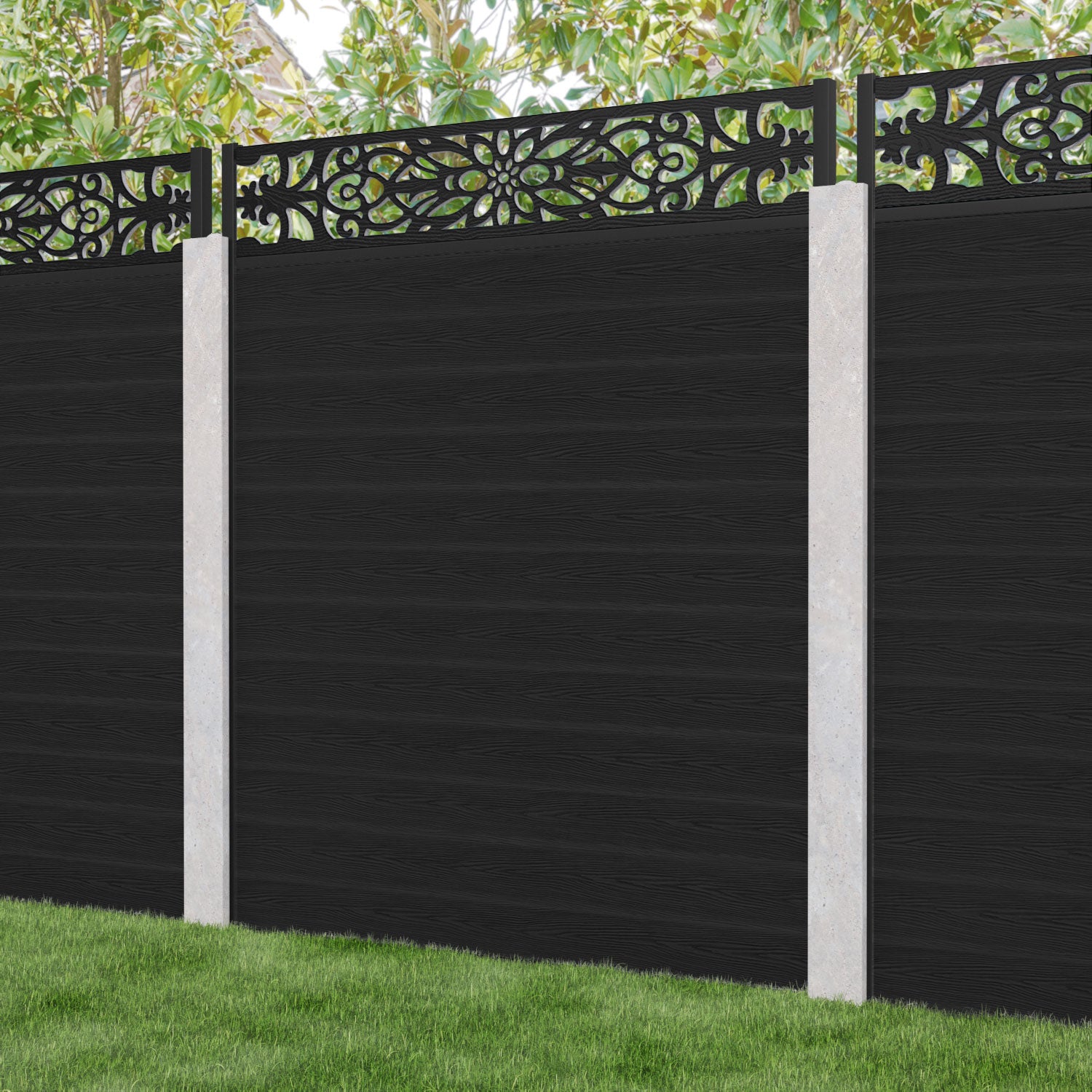 Classic Windsor Fence Panel - Black - for existing concrete posts