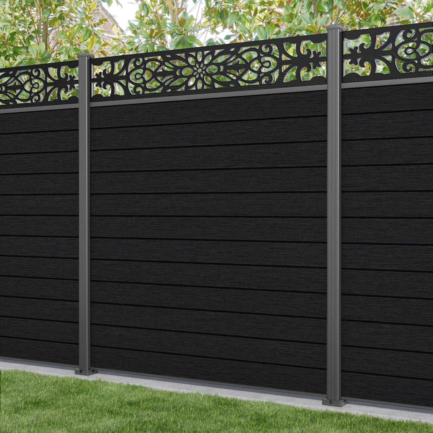 Fusion Windsor Fence Panel - Black - with our aluminium posts