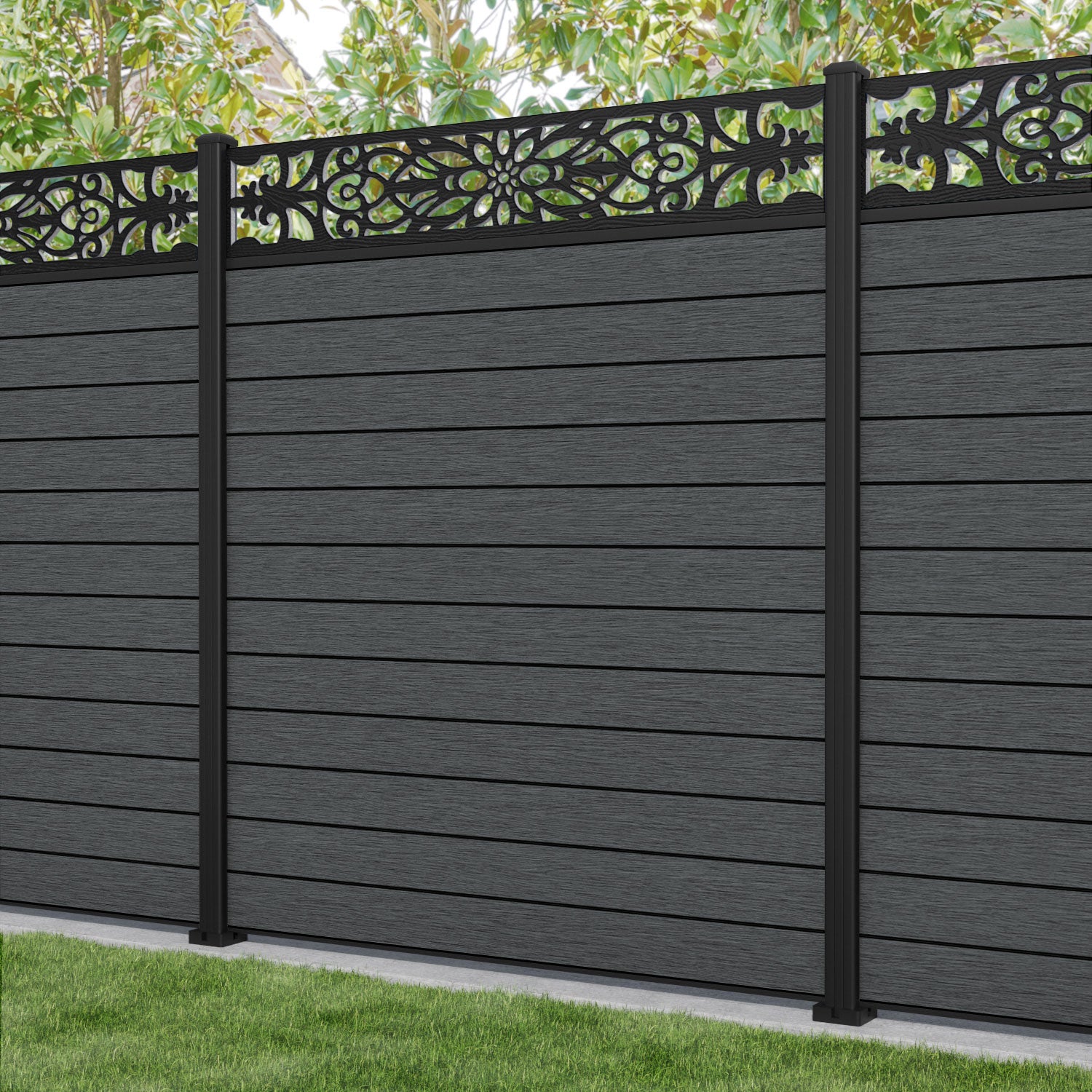 Fusion Windsor Fence Panel - Dark Grey - with our aluminium posts