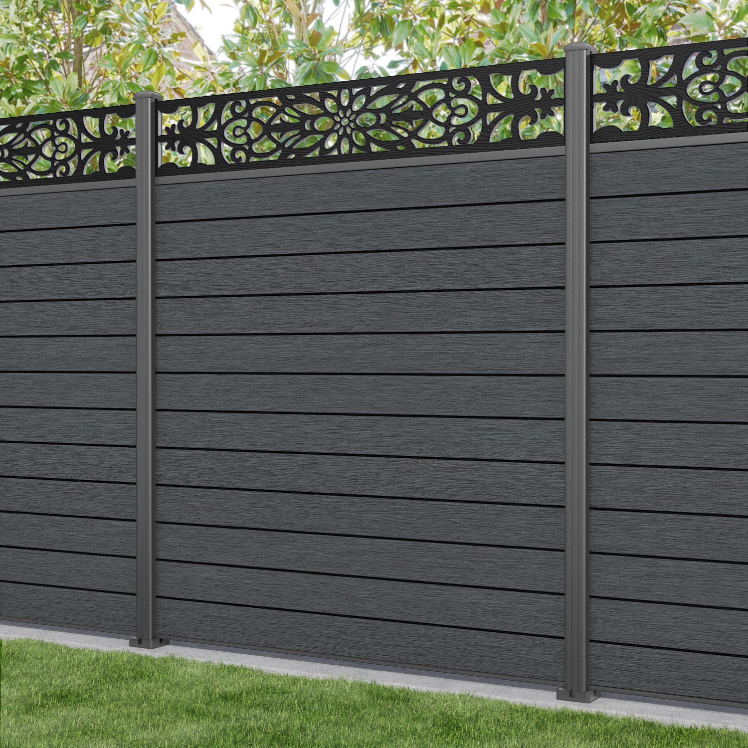 Fusion Windsor Fence Panel - Dark Grey - with our aluminium posts
