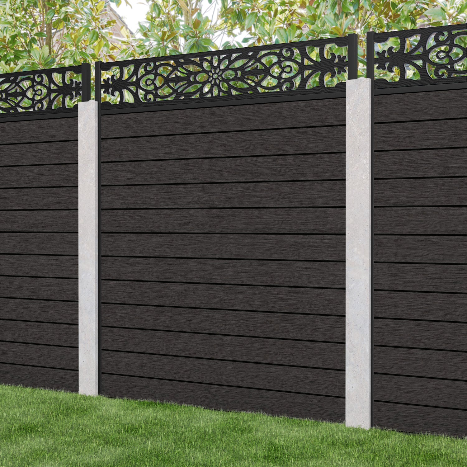 Fusion Windsor Fence Panel - Dark Oak - for existing concrete posts