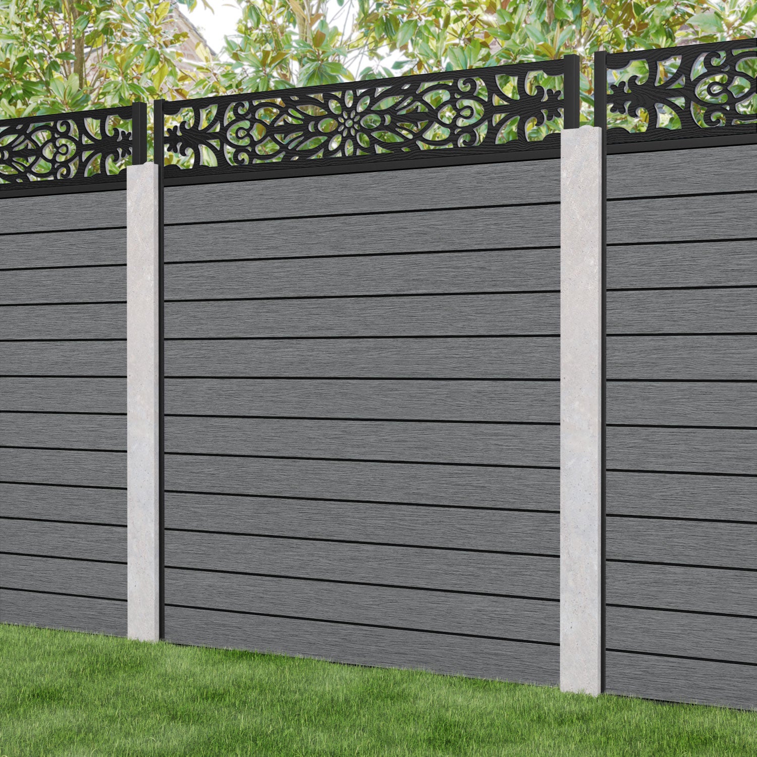 Fusion Windsor Fence Panel - Mid Grey - for existing concrete posts