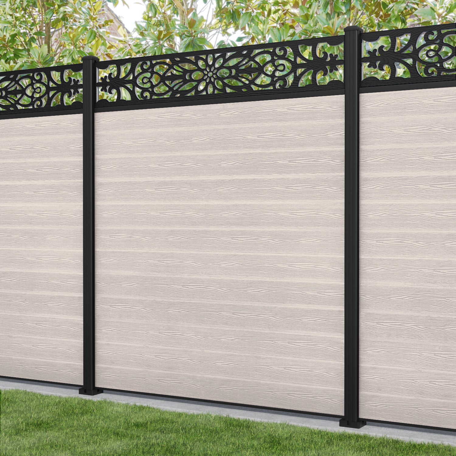 Classic Windsor Fence Panel - Mid Stone - with our aluminium posts