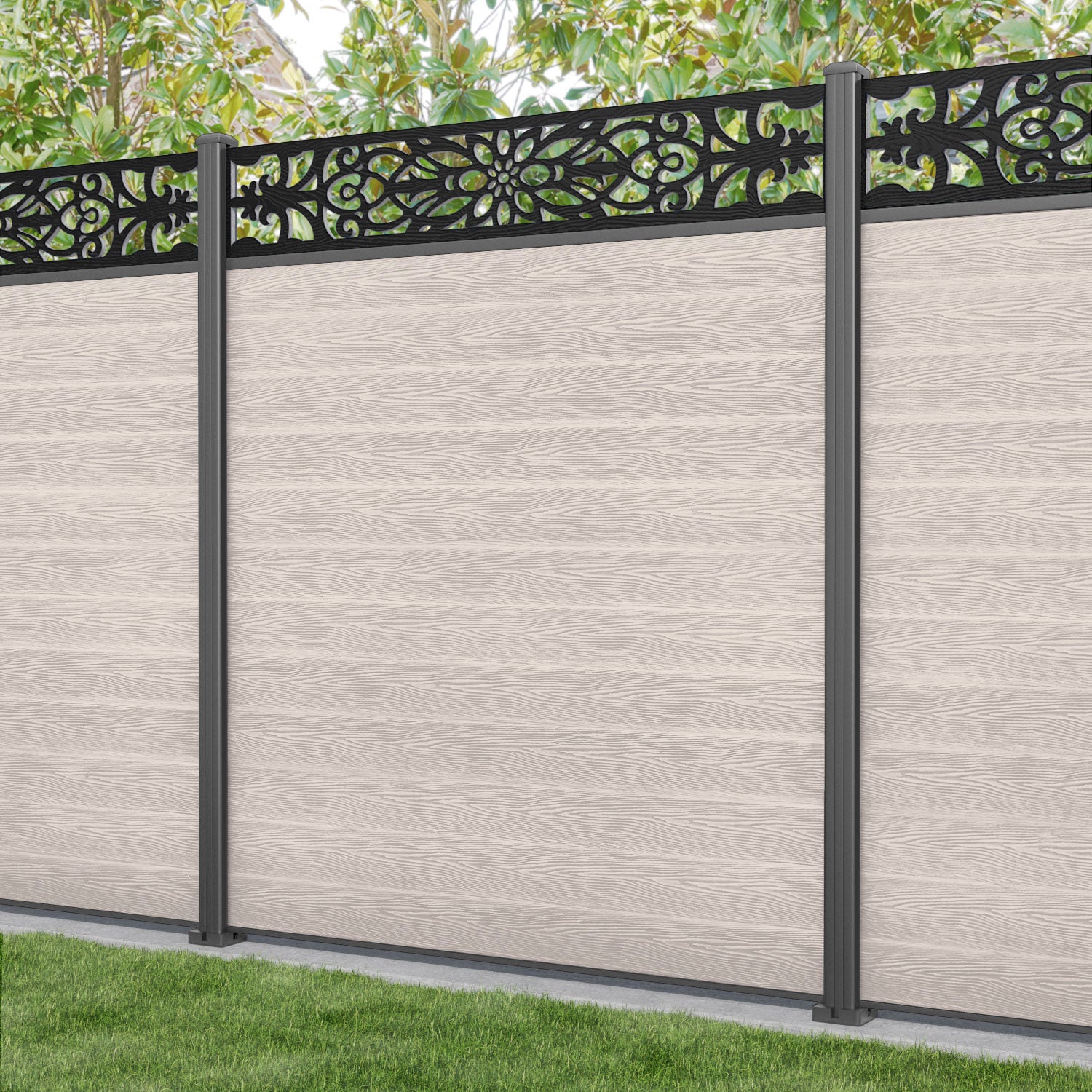 Classic Windsor Fence Panel - Mid Stone - with our aluminium posts