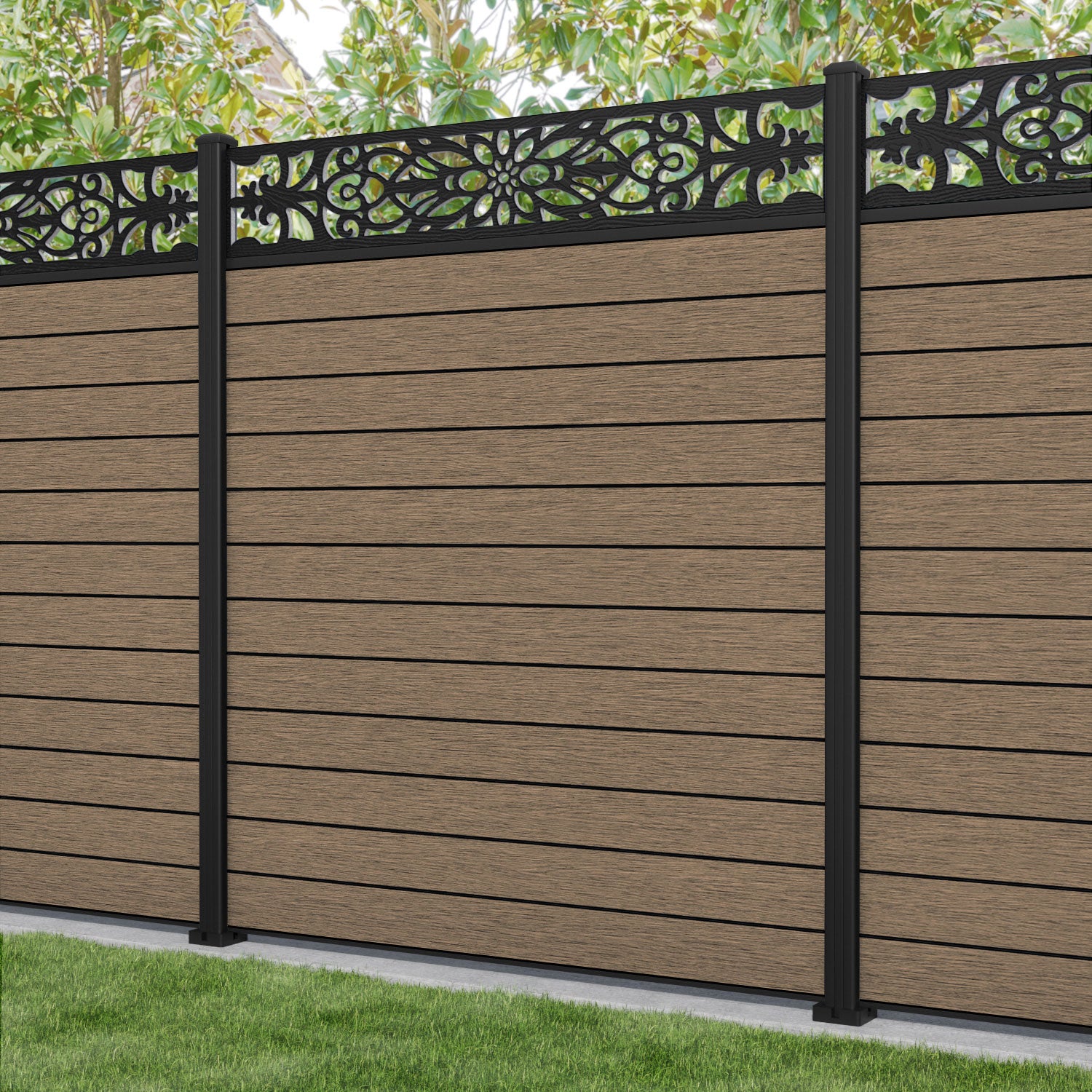 Fusion Windsor Fence Panel - Teak - with our aluminium posts