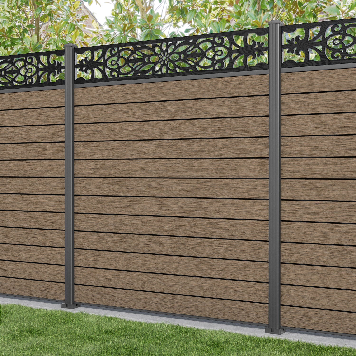 Fusion Windsor Fence Panel - Teak - with our aluminium posts
