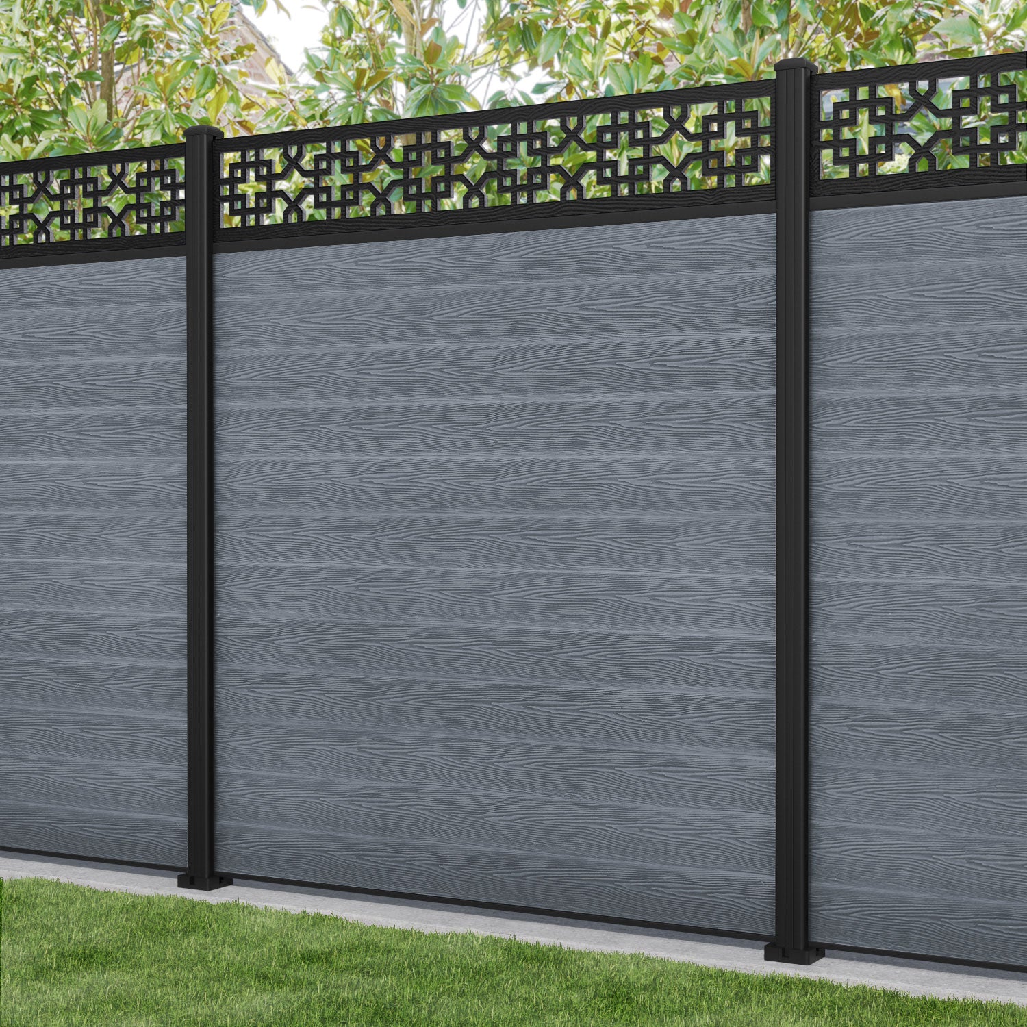 Classic Zaria Fence Panel - Anthracite - with our aluminium posts